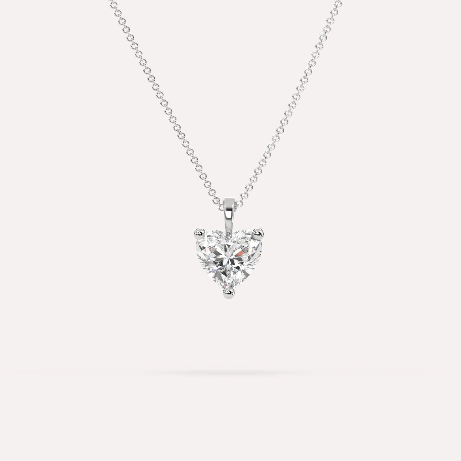 2 Carat Heart-Shaped Diamond Pendant Necklace - 14K White Gold Solitaire Jewelry for Women - Perfect for Valentine's Day, Anniversary & Romantic Gifts
