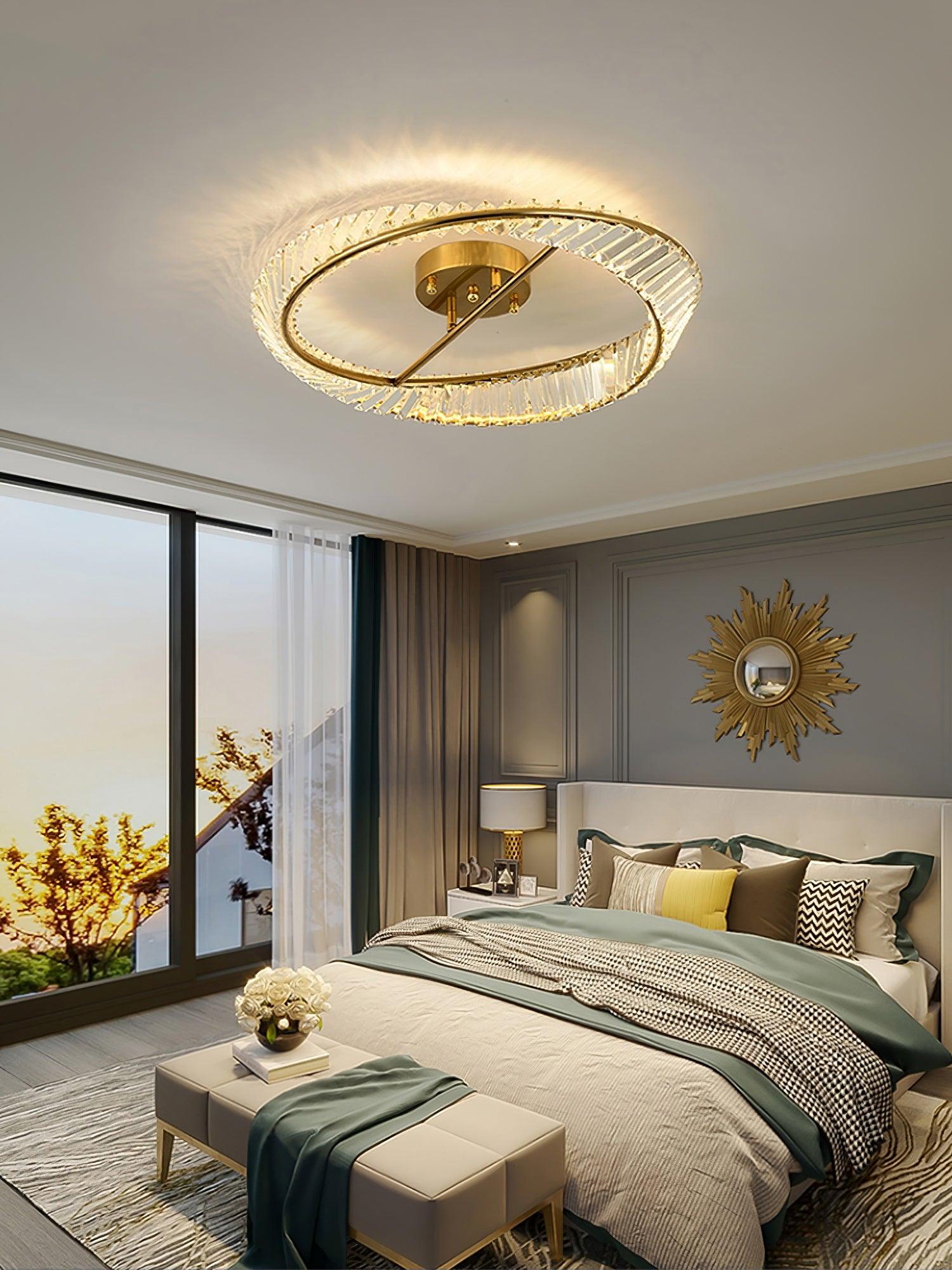 Elegant Crystal Rings Ceiling Light Fixture - Modern Chandelier for Living Room, Dining Room & Bedroom Decor