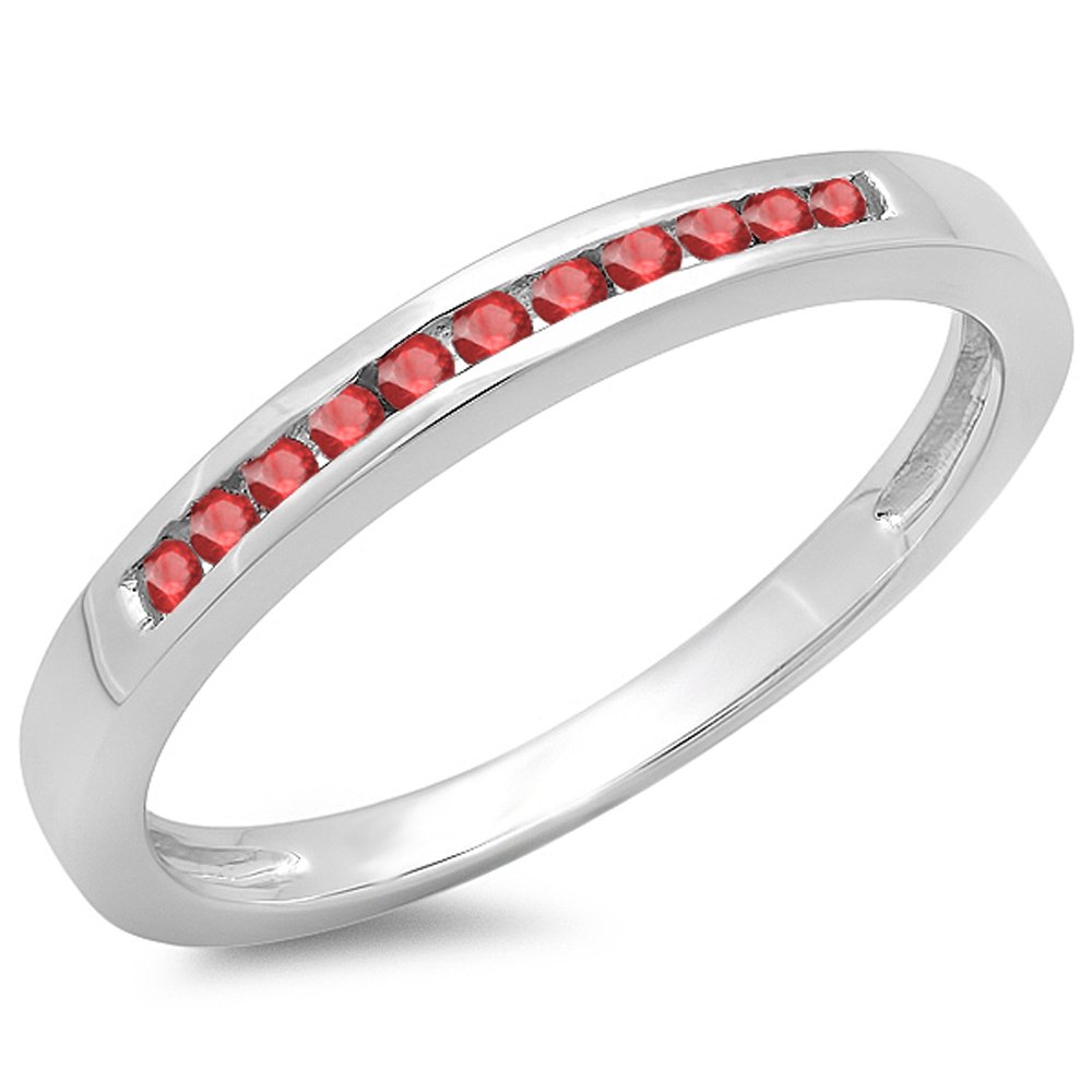 0.15 Cttw 10K Solid Gold Round Ruby Women's Anniversary Wedding Band Stackable Ring - Perfect for Bridal Jewelry, Valentine's Day Gift & Everyday Elegance
