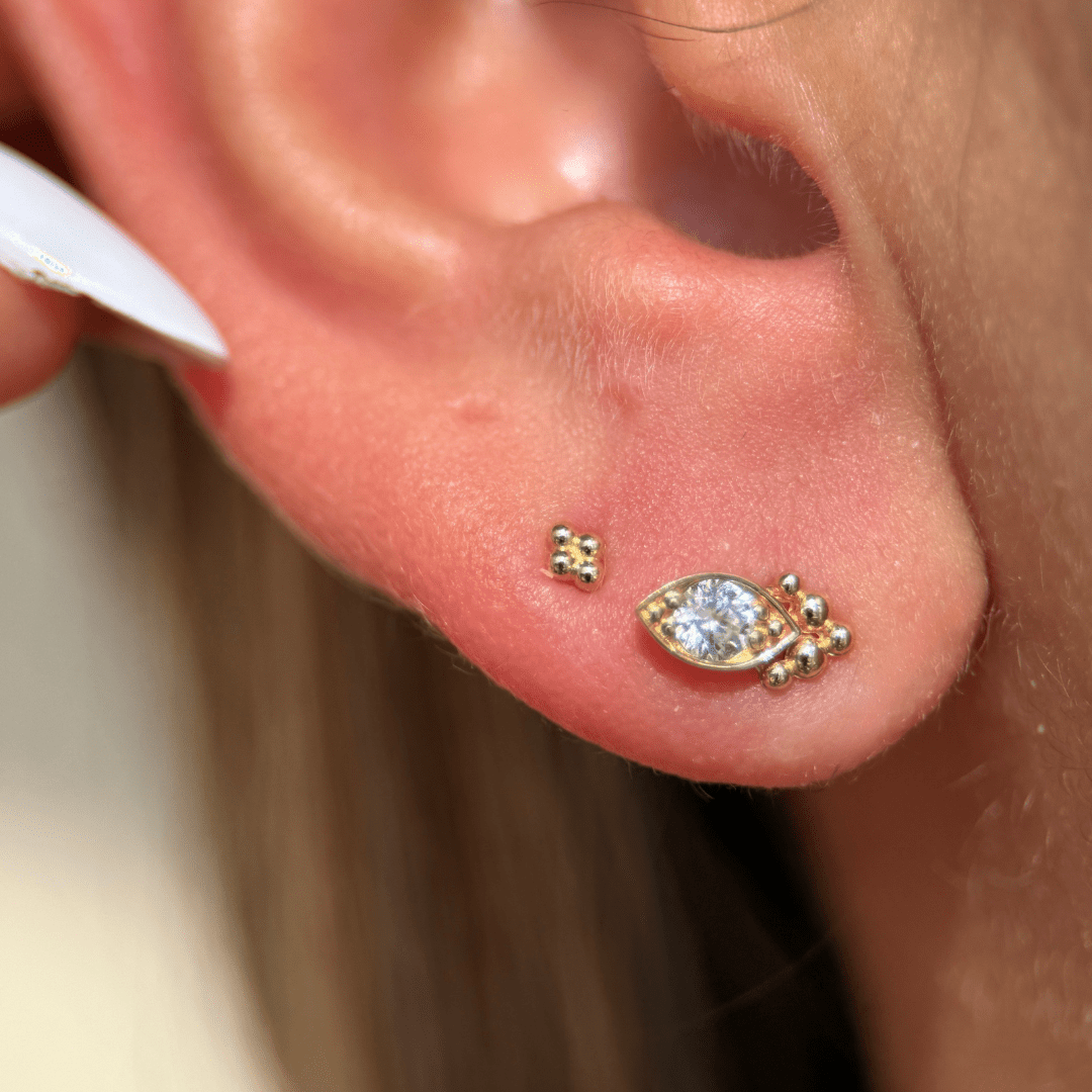 14K Yellow Gold Marquise Flat Back Stud Earrings for Women - Hypoallergenic, Dainty & Elegant Jewelry for Everyday Wear, Parties & Special Occasions