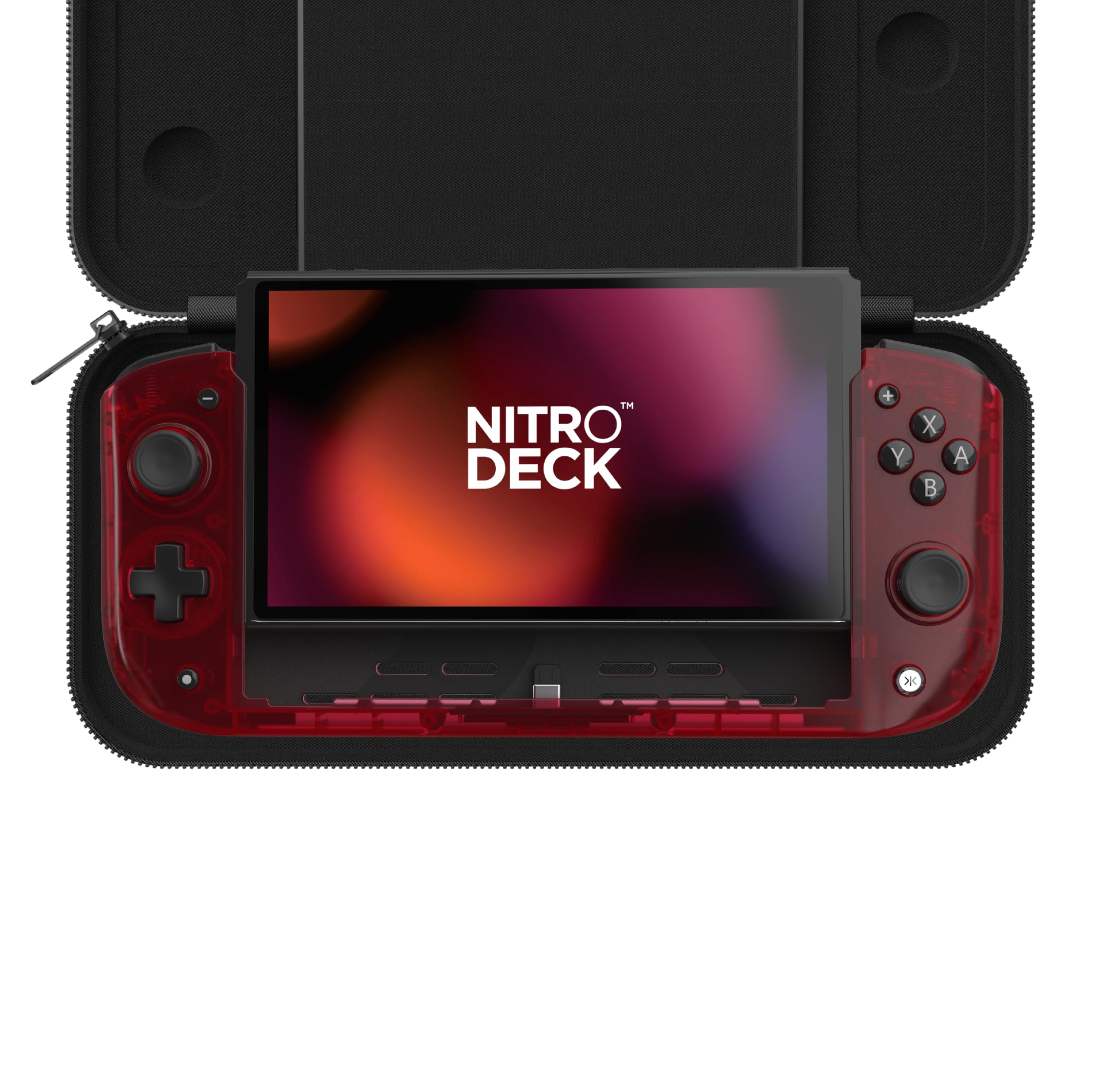CRKD Nitro Deck Crystal Collection with Carry Case - Professional Handheld Controller with Zero Stick Drift for Nintendo Switch & OLED (Atomic Red) | Perfect for Gaming on the Go, Travel & Competitive Play