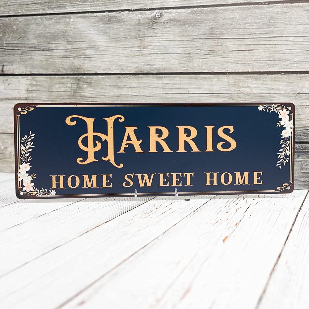 Personalized Victorian 'Home Sweet Home' Metal Wall Sign - 8x24 Inch Matte Finish Tin Plaque with Custom Name, Family Gift Idea for Rustic & Steampunk Home Decor - Perfect for Living Room, Bedroom or Entryway
