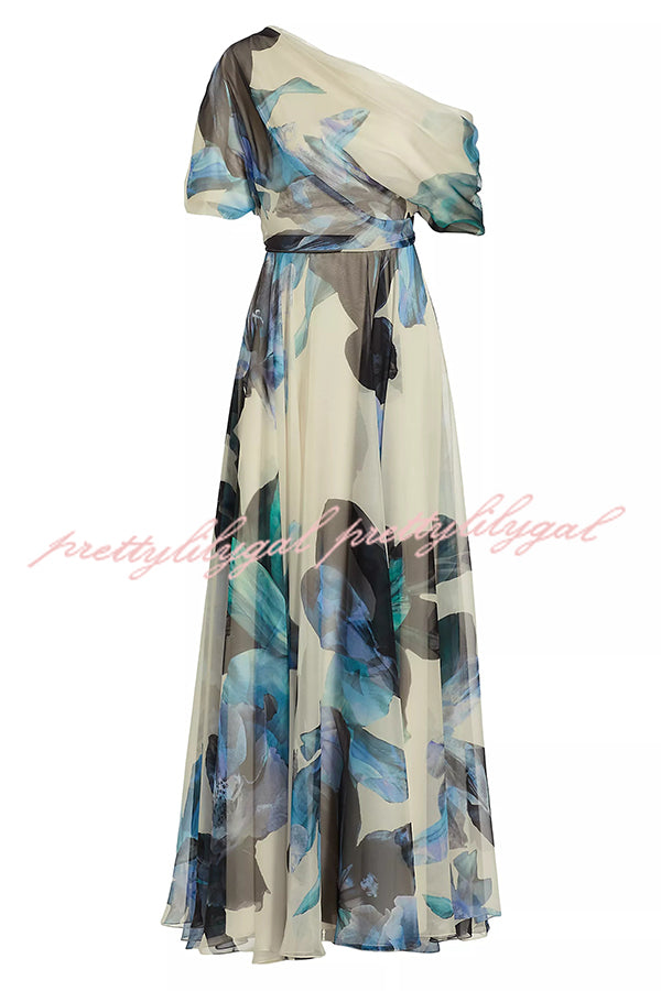 Bohemian One Shoulder Maxi Dress with Unique Print - Flowy Short Sleeve Summer Beach Dress for Women | Perfect for Vacations, Music Festivals & Boho Chic Outfits