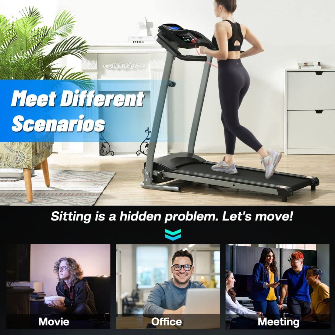 Foldable Treadmill with Incline for Home Use - Electric Walking Machine with 15 Preset/Adjustable Programs, 250 LB Capacity & MP3 Player (Black) - Perfect for Small Spaces, Apartment Workouts & Home Gym Fitness