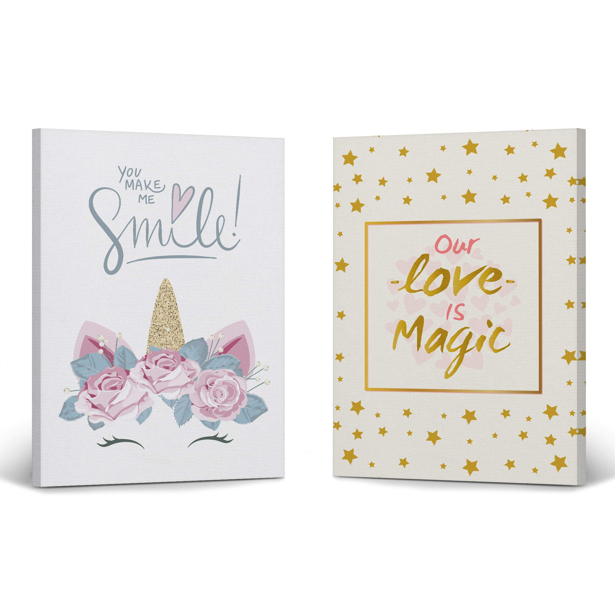 Cute Unicorn Canvas Wall Art Set - Inspirational Quote & Design - 2 Panel Ready to Hang Nursery Decor (40x30 inches) - Perfect for Kids Room, Baby Room & Gift Ideas - Made in USA