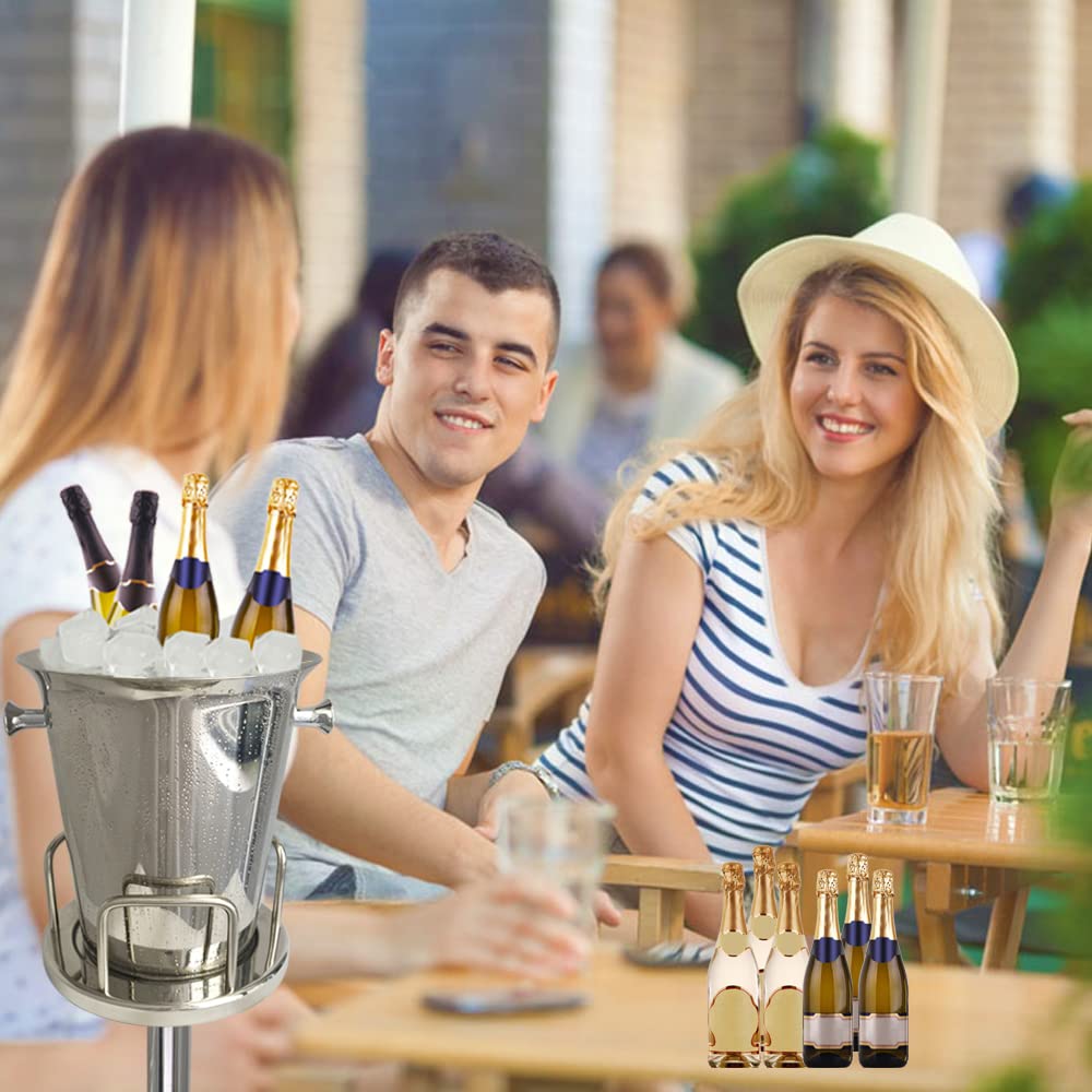 Premium Stainless Steel Ice Bucket with Stand - 12Lb 5L Capacity for Wine, Beer, Champagne - Elegant Gold/Silver Finish for Christmas, KTV, Club, Bar, BBQ, Wedding & Party Celebrations - Perfect for Chilling Drinks & Entertaining Guests