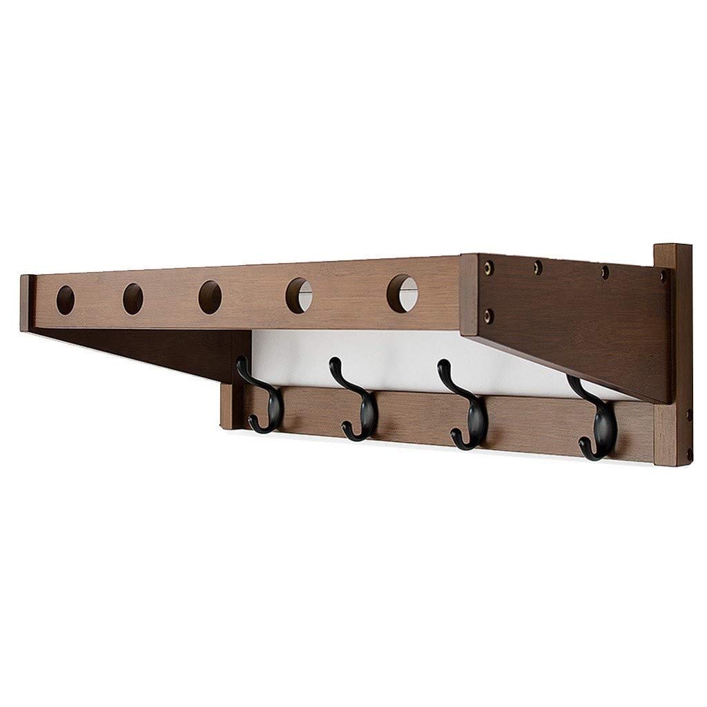 Modern Wooden Wall Mounted Coat Rack with Storage Shelf - Multi-Functional Hooks for Hanging Clothes, Keys, Towels & Robes - Space Saving Entryway, Kitchen, Bathroom & Cabinet Organizer (Brown)