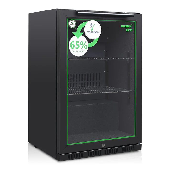 Husky 90L Single Door Eco Home Bar Drinks Chiller Black C1HECO840BKAU - Energy Efficient Beverage Refrigerator for Home, Office & Entertainment Spaces