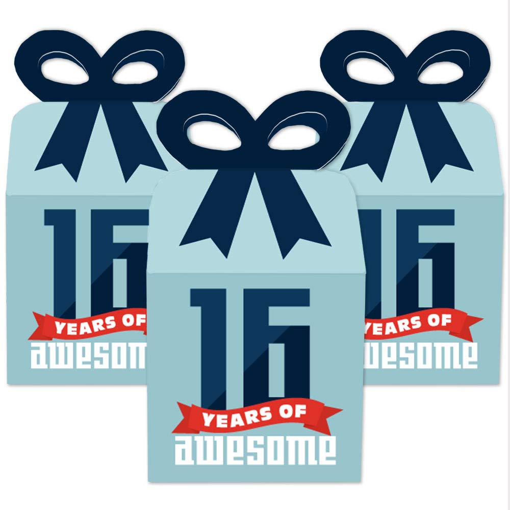 Sweet 16 Birthday Party Favor Boxes - Set of 12 Square Gift Boxes for Boys 16th Birthday - Perfect for Sweet Sixteen Party Decorations & Teen Gift Giving