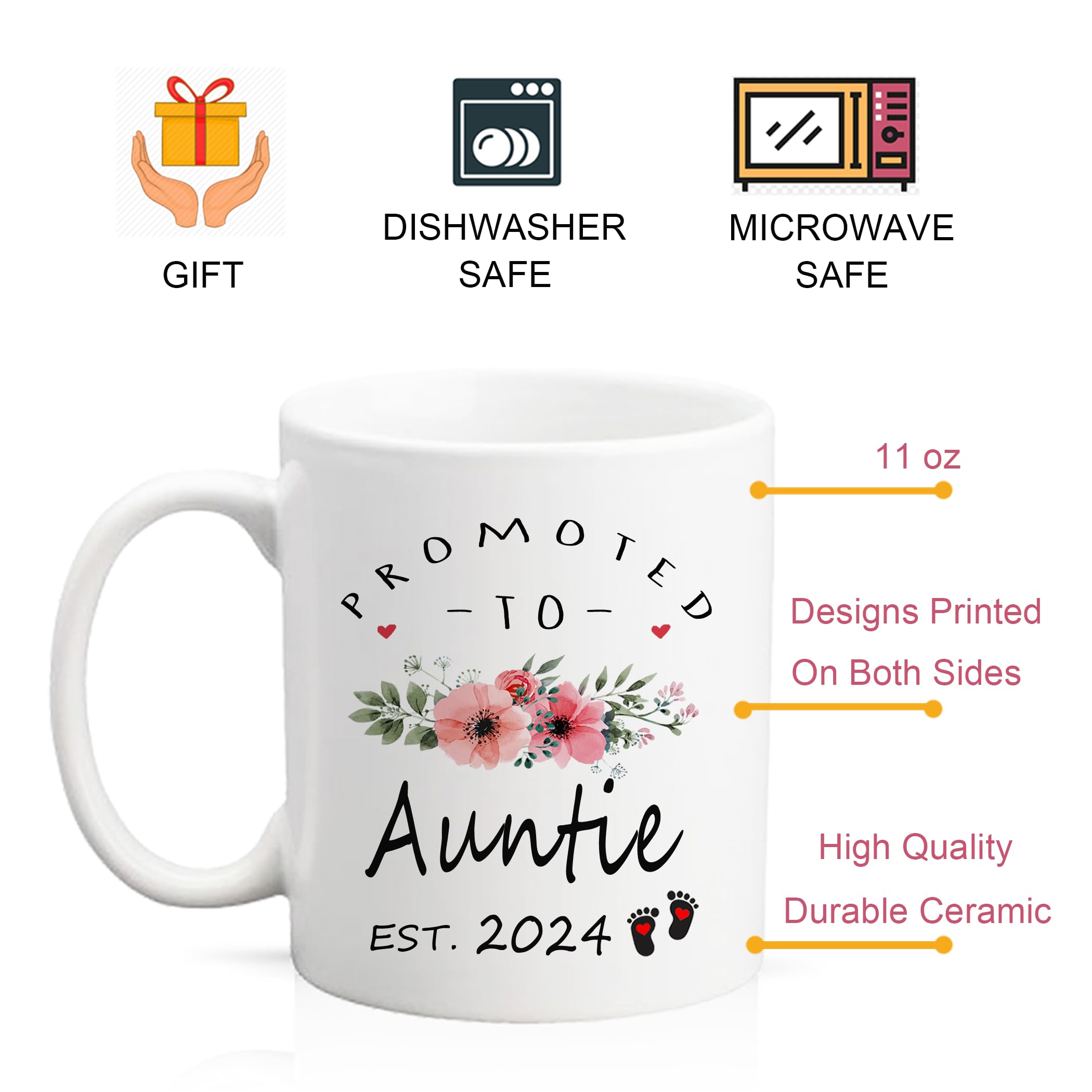 2024 New Aunt & Uncle Pregnancy Announcement Mug Set - 11oz Coffee Cups for Sister/Brother Gifts - Perfect for Birthday, Christmas & Gender Reveal Parties - Funny 'Promoted to Auntie/Uncle' Ceramic Mugs