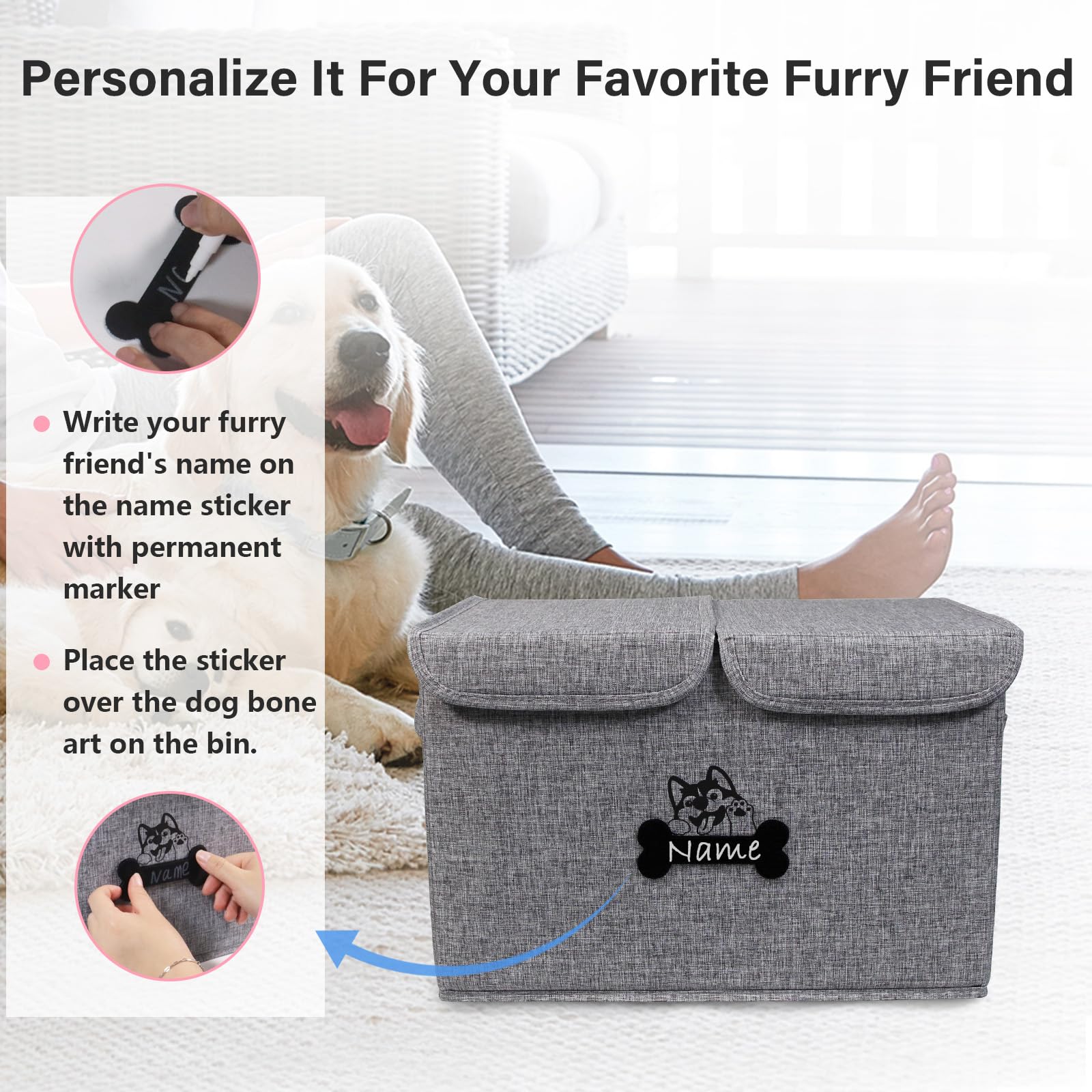Durable Large Dog Toy Storage Box with Lid - Chew Proof & Collapsible Pet Toy Organizer for Dogs - Personalized Gray Fabric Toy Bin | Perfect for Living Room, Bedroom & Pet Play Area Organization