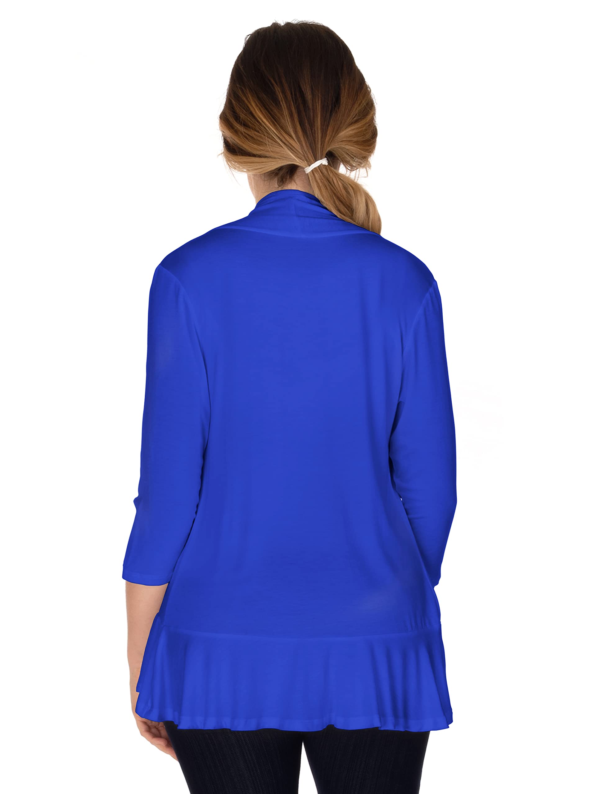 Women's 3/4 Sleeve Ruffle Cardigan Sweater - Small Size, Royal Blue - Perfect for Office Wear, Date Night & Spring Layering