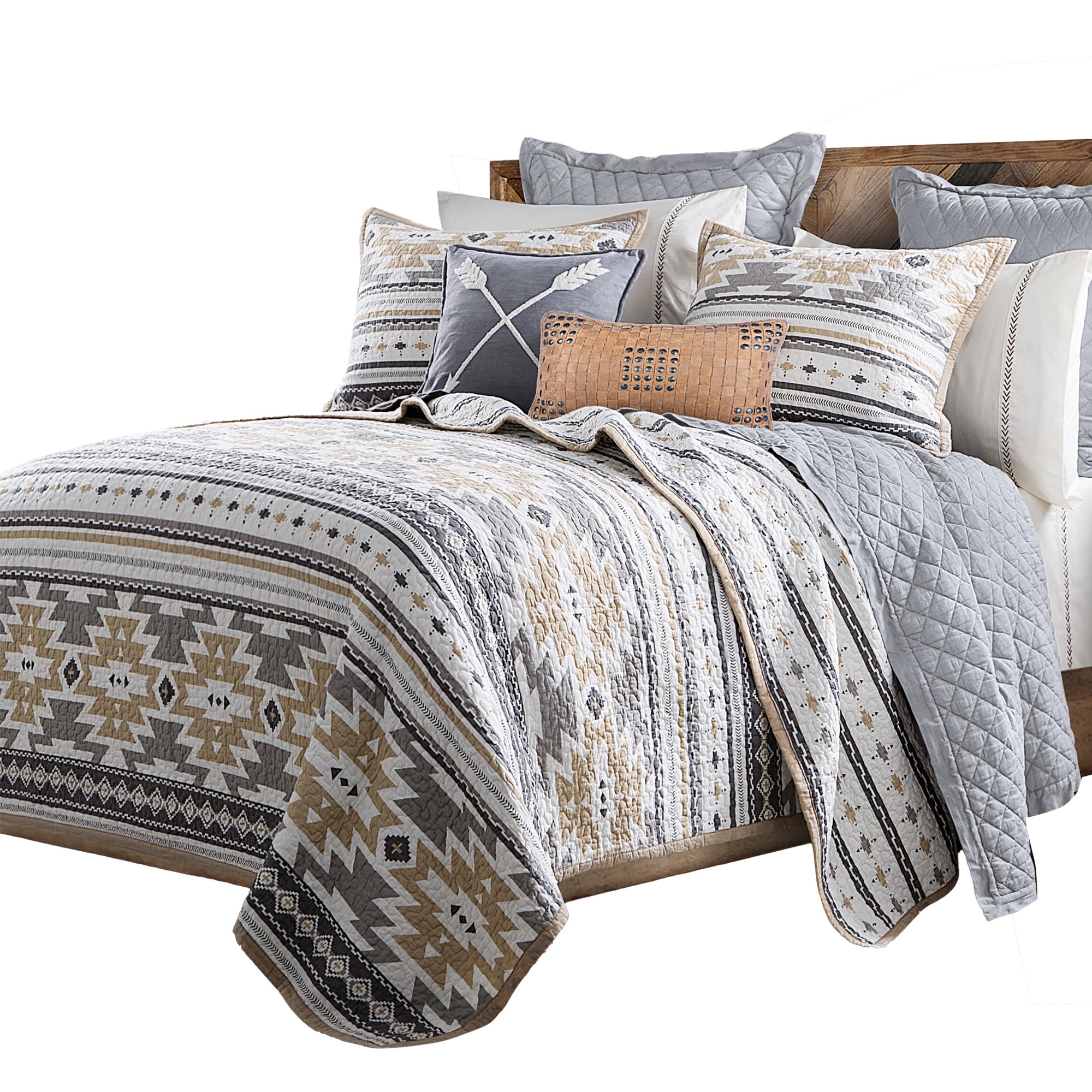 HiEnd Accents Desert Sage Western 2-Piece Quilt Set with Pillow Sham - Aztec Tribal Southwestern Bedding, Reversible Geometric Cotton Bed Set for Western & Boho Home Decor