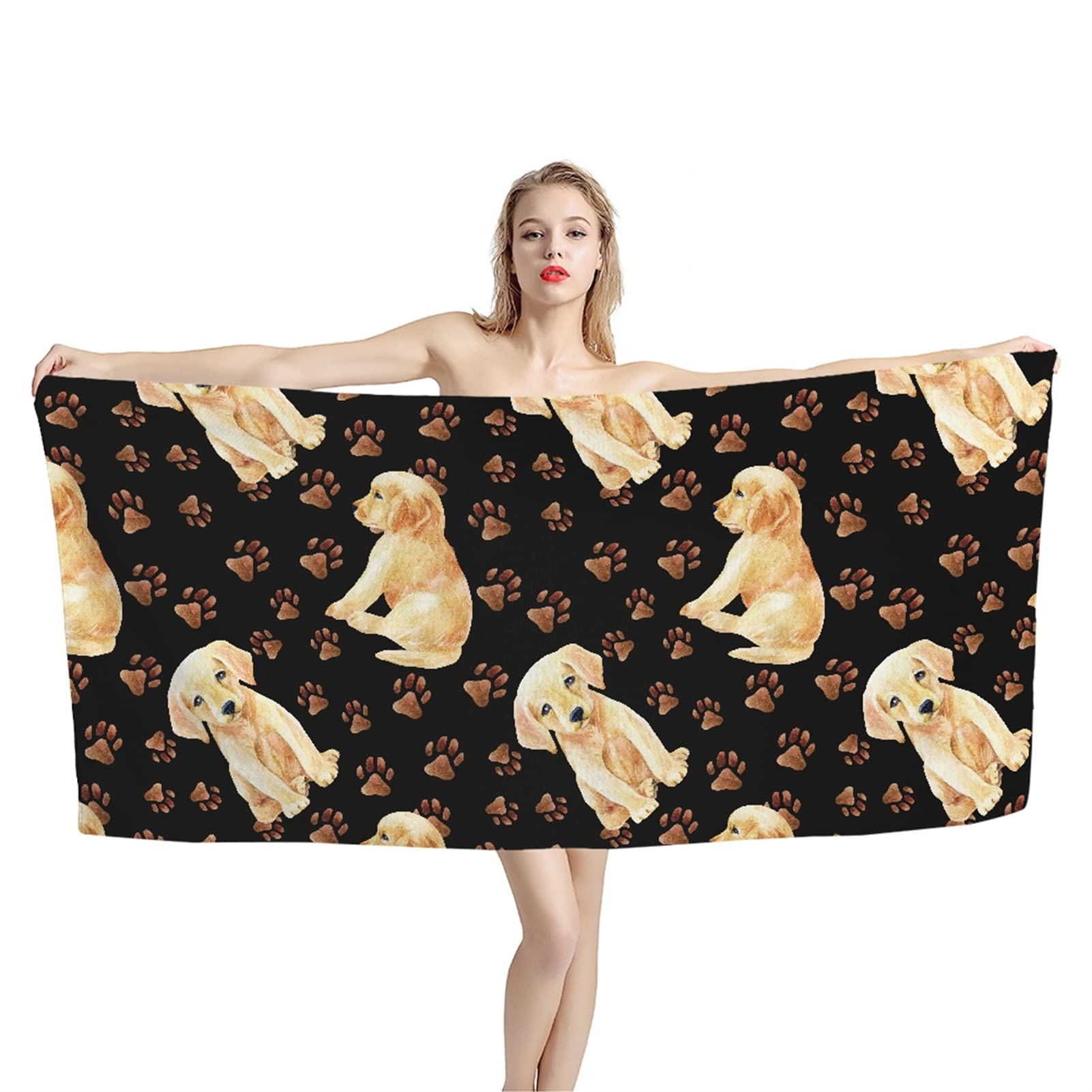 INSTANTARTS Cute Labrador Paw Print Beach Towel - Oversized Microfiber Quick Dry Towel for Swimming, Surfing & Travel - Soft Absorbent Bath Towel for Beach, Pool & Gym