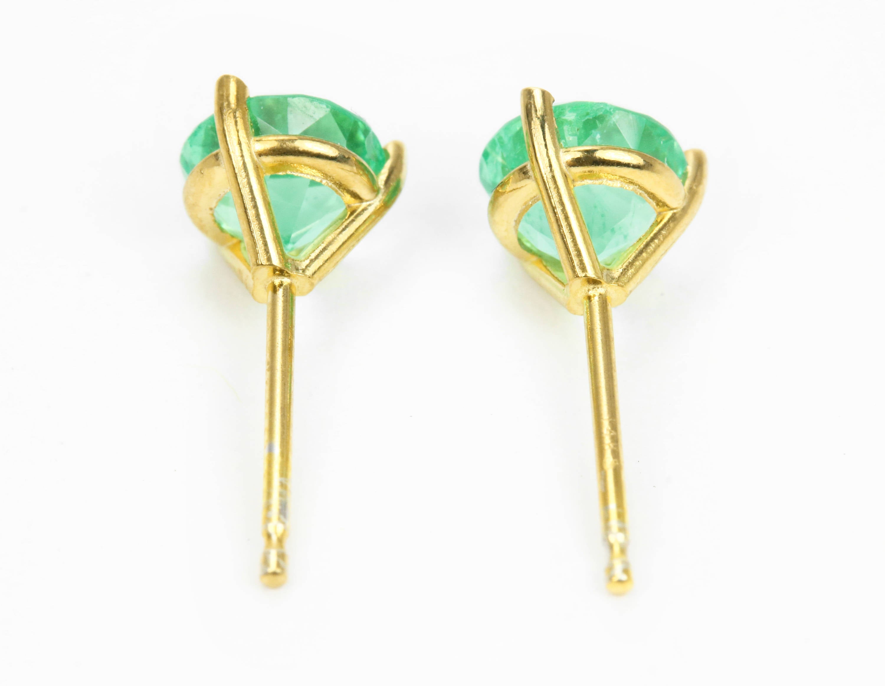1.10tcw Round Natural Emerald 3 Prong Martini Stud Earrings in 14K Gold - Elegant Jewelry for Women, Perfect for Weddings, Parties & Everyday Wear