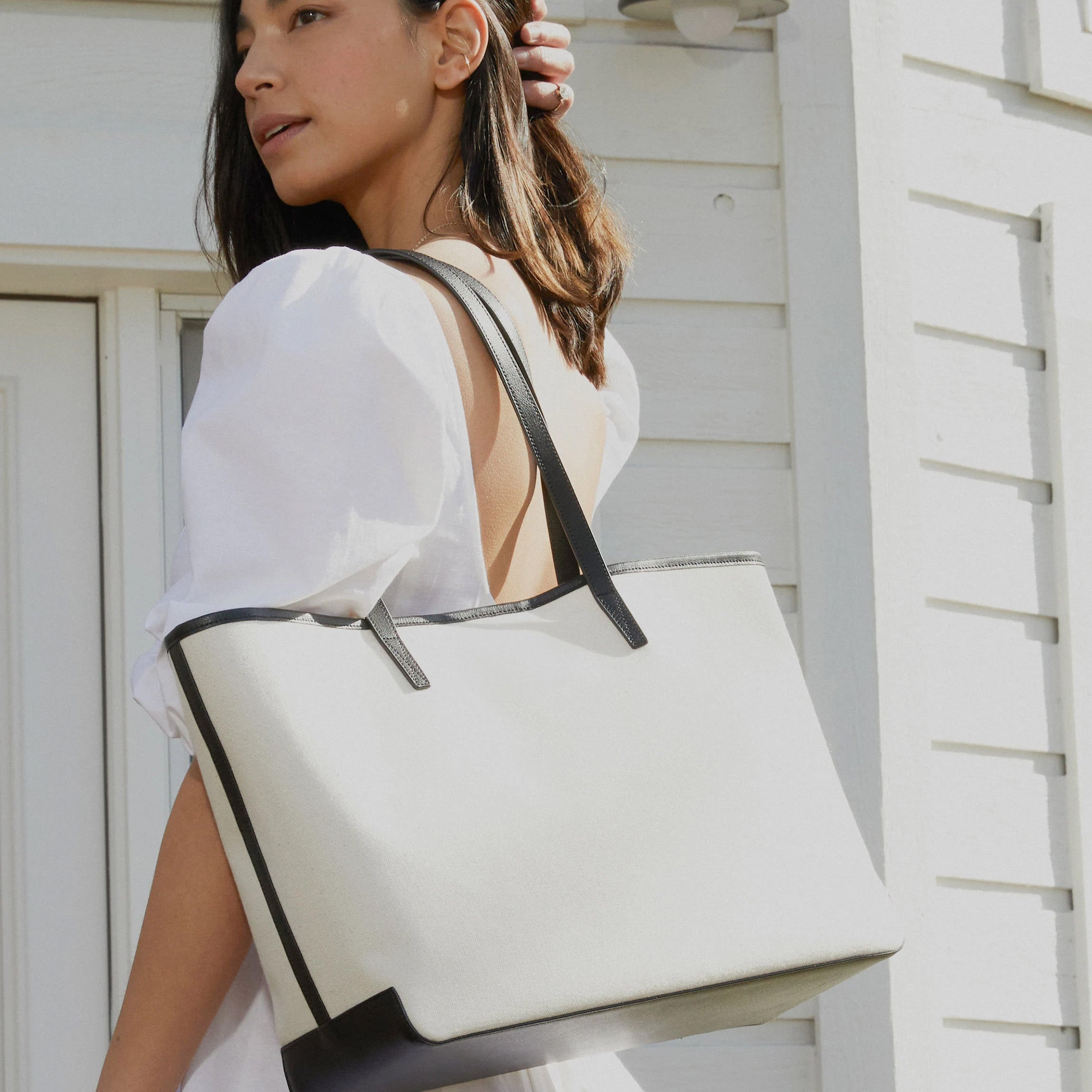 Belmont Canvas Tote Bag - Natural & Black Color - Stylish & Durable for Work, Travel & Everyday Use