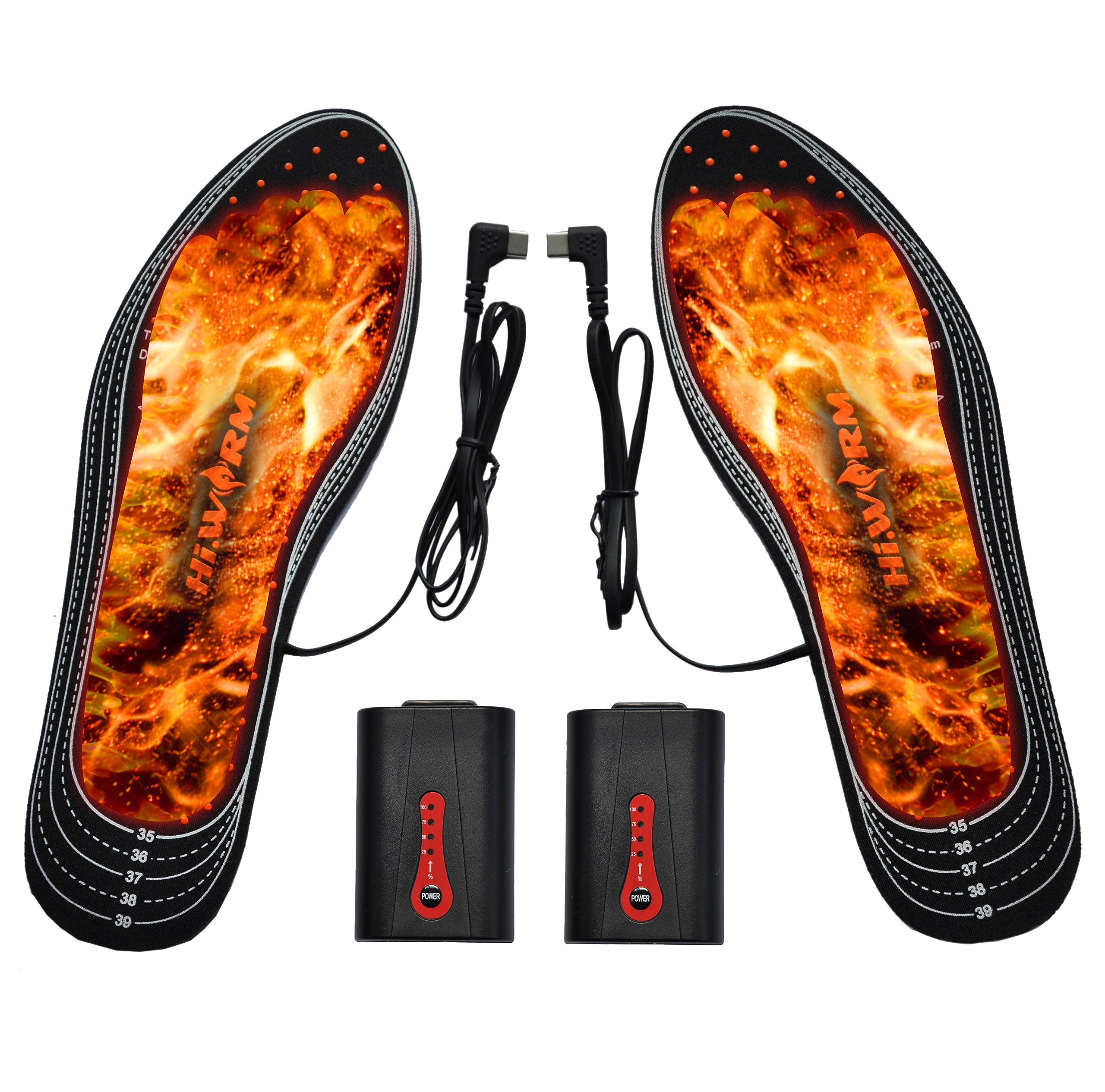 HIWARM Rechargeable Electric Heated Insoles with Far Infrared Technology - 4 Temperature Settings for Men & Women - Warm Shoe Inserts for Skiing, Hiking, Camping & Winter Outdoor Activities