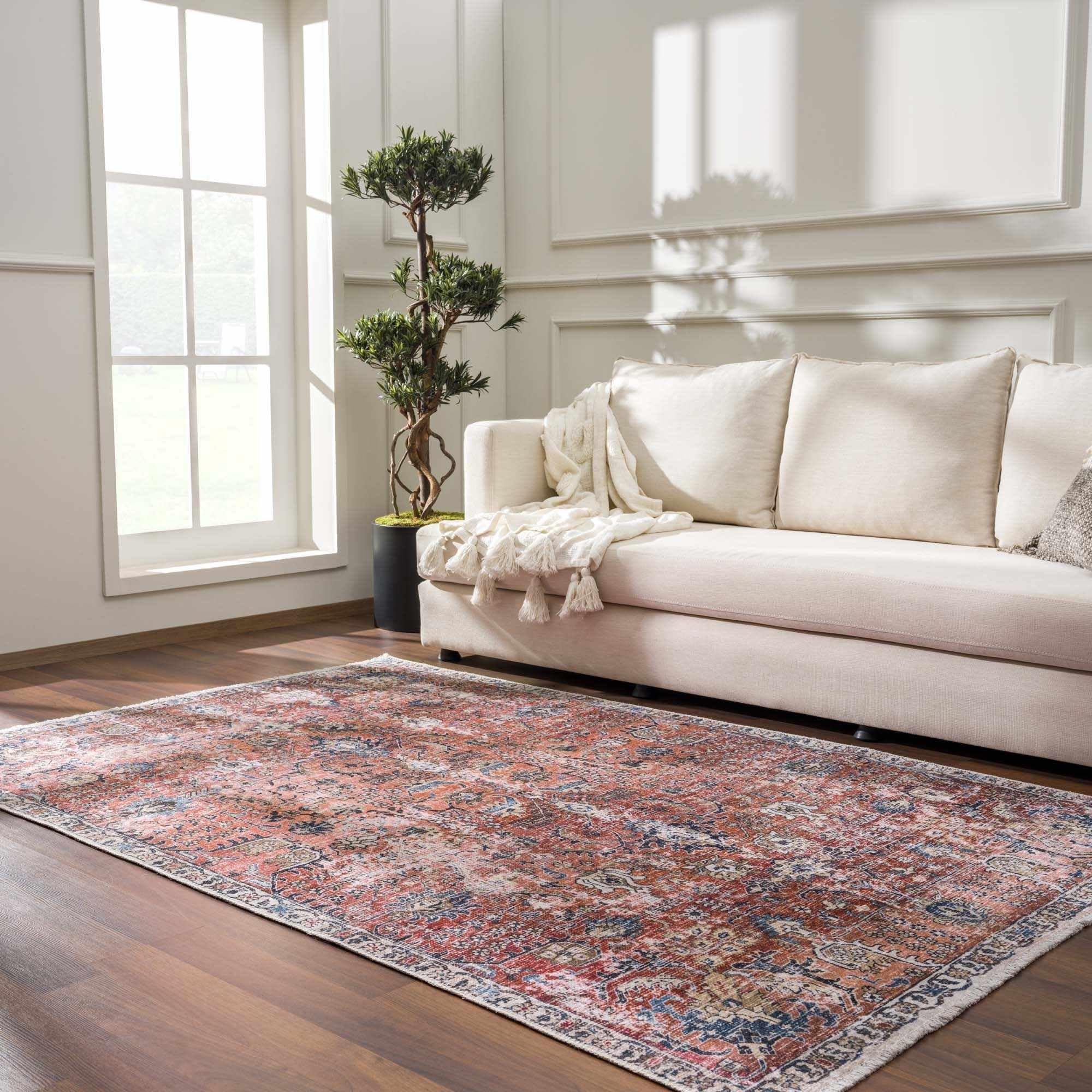 Machine Washable Oriental Runner Rug - Abstract Vintage Distressed Boho Style - 2'7