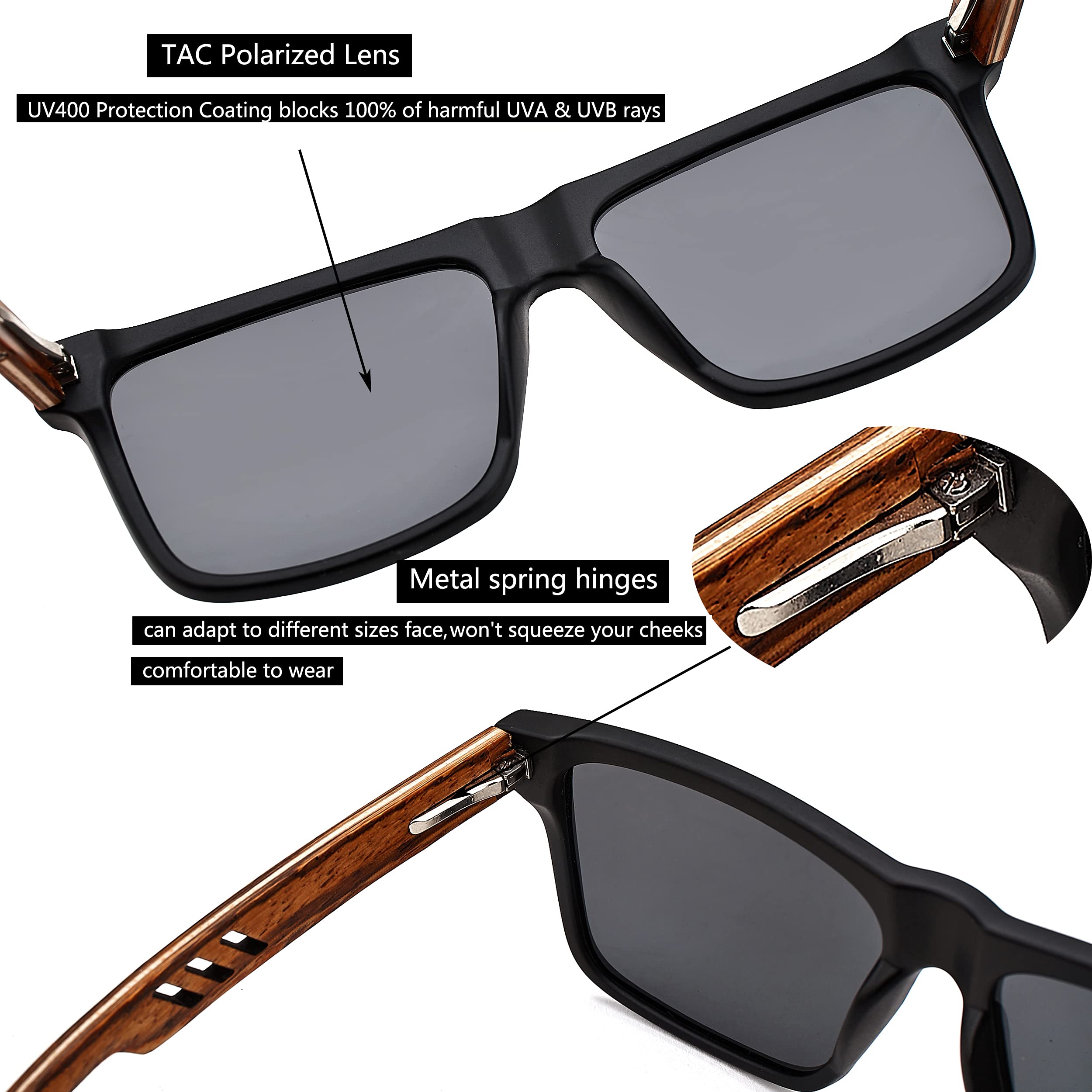 Handmade Polarized Wood Sunglasses for Men & Women - UV400 Protection, Bamboo Wood Frame - Perfect for Outdoor Activities, Beach, Driving & Fashion Accessories