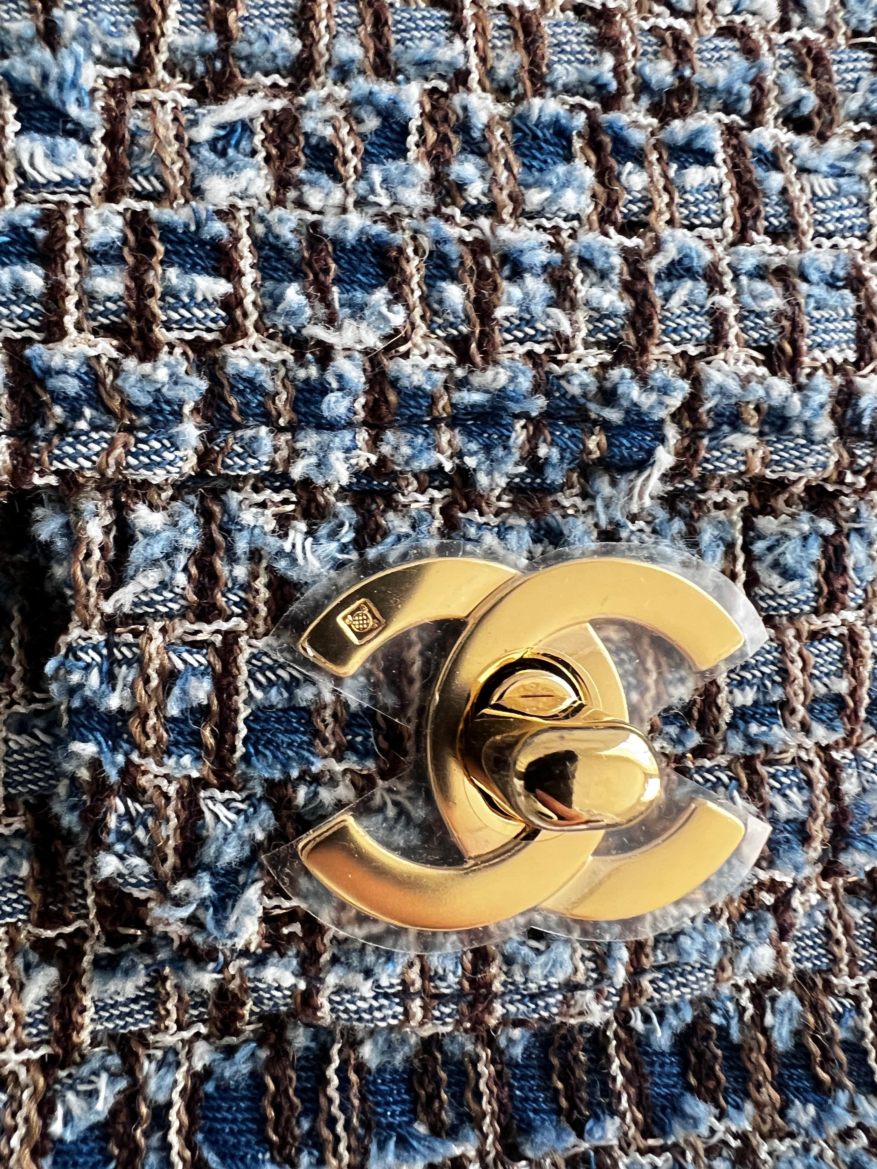 Vintage Chanel Medium Blue Tweed Double Flap Bag - Authentic Pre-Owned Luxury Handbag for Women | Perfect for Parties, Weddings & Special Occasions