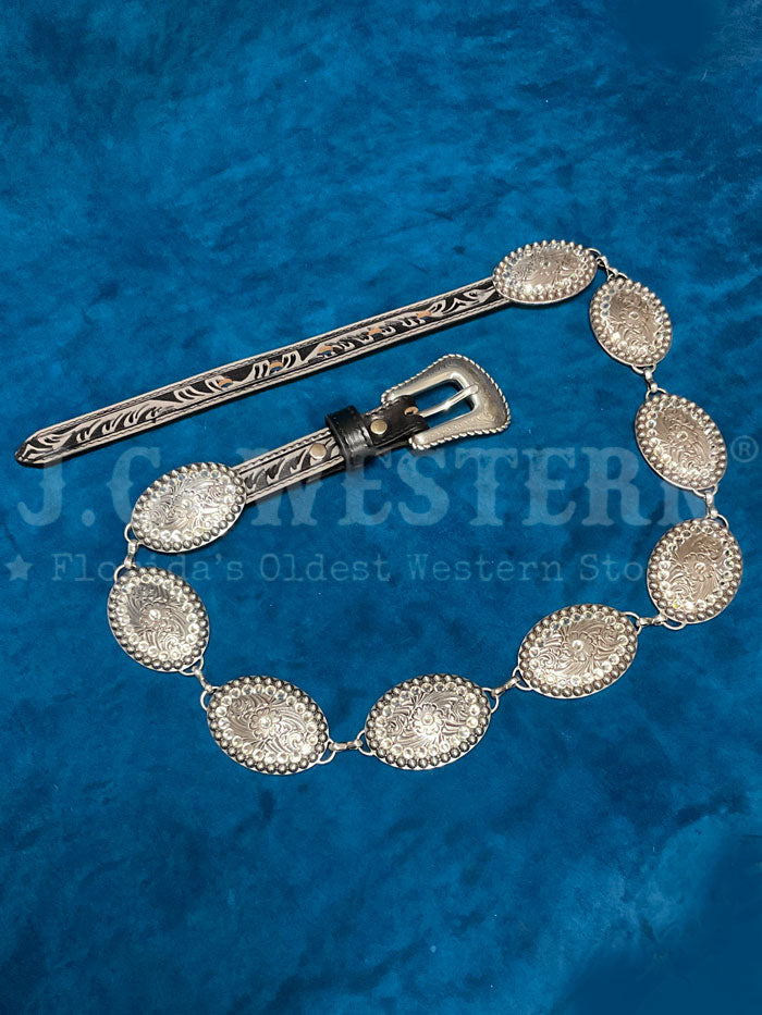 Nocona N320004301 Women's Crystal Conchos Belt - Silver & Black Western Style Belt for Cowgirl Fashion, Rodeo Events & Country Outfits