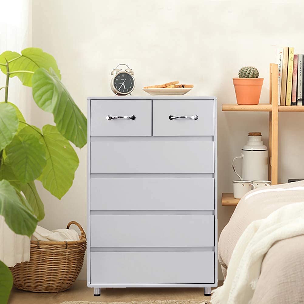 6-Drawer Wooden Dresser Organizer with Metal Feet - Tall Chest Storage Cabinet for Clothes & Bedroom Organization - Perfect for Small Spaces, Dorm Rooms & Apartment Living (Gray)