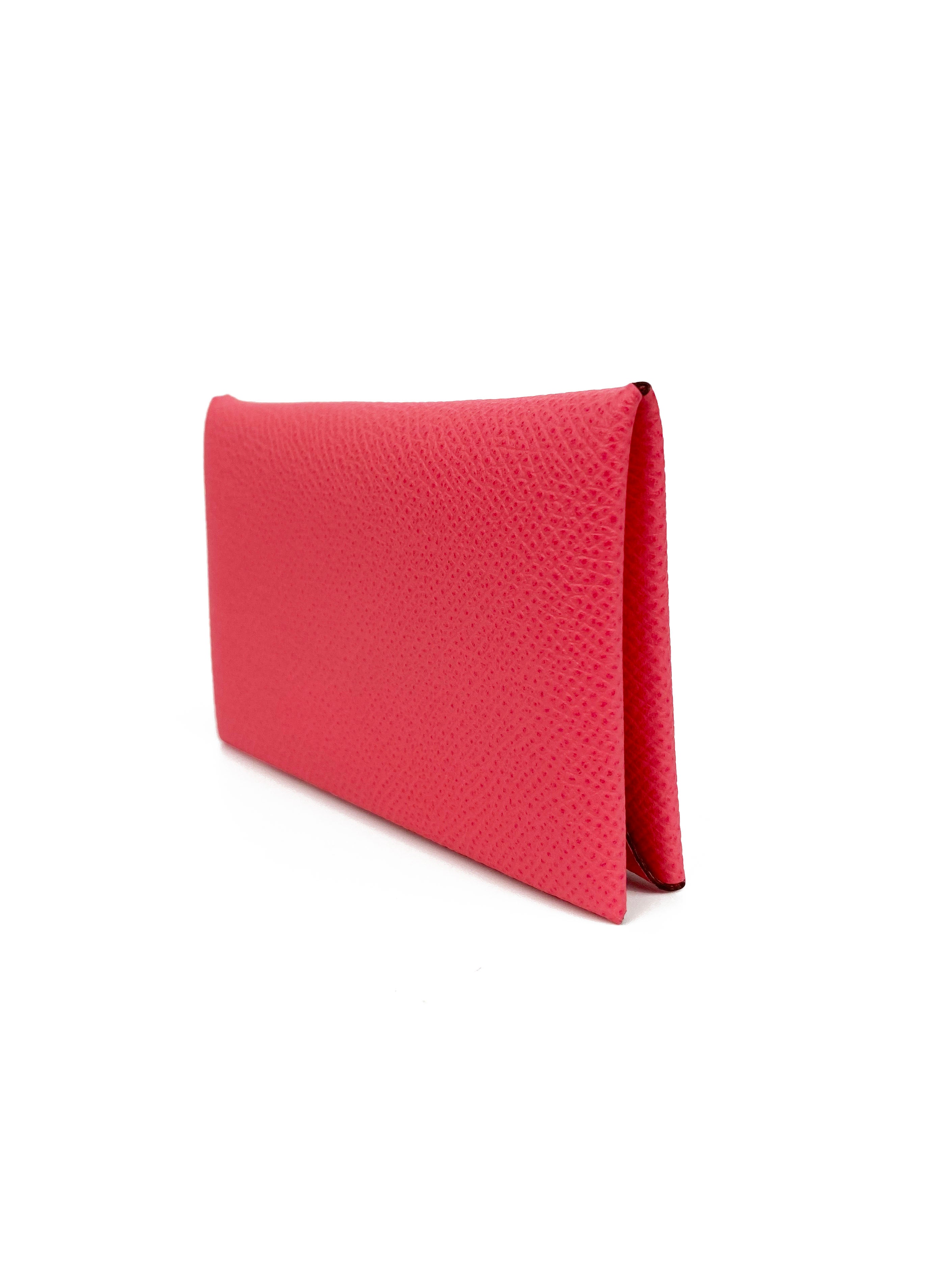 Hermes Rose Azalee Calvi Card Holder - Slim Leather Wallet for Credit Cards & Cash | Perfect for Everyday Use, Travel & Gifting