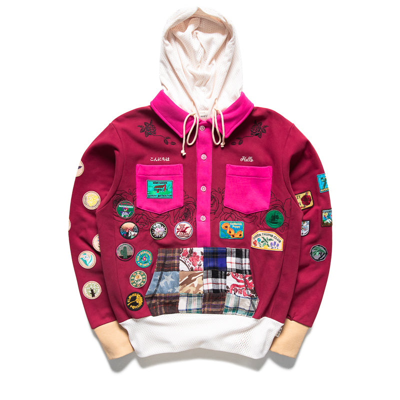 Advisory Board Crystals Embroidered Rose Patch Gardener Hooded Sweatshirt - Wine Red Pullover for Women | Perfect for Gardening, Outdoor Activities & Casual Wear