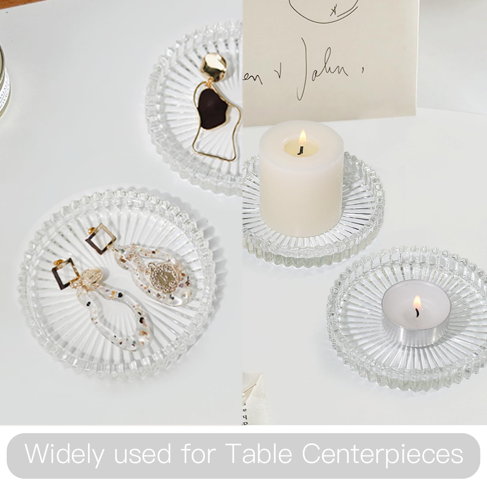 Clear Glass Pillar Candle Holders - Set of 6 (4 Inch) for Wedding Centerpieces, Party Decor, Holiday Table Settings & Home Decoration - Elegant Candle Plates for Romantic Dinners, Christmas Decorations & Special Events