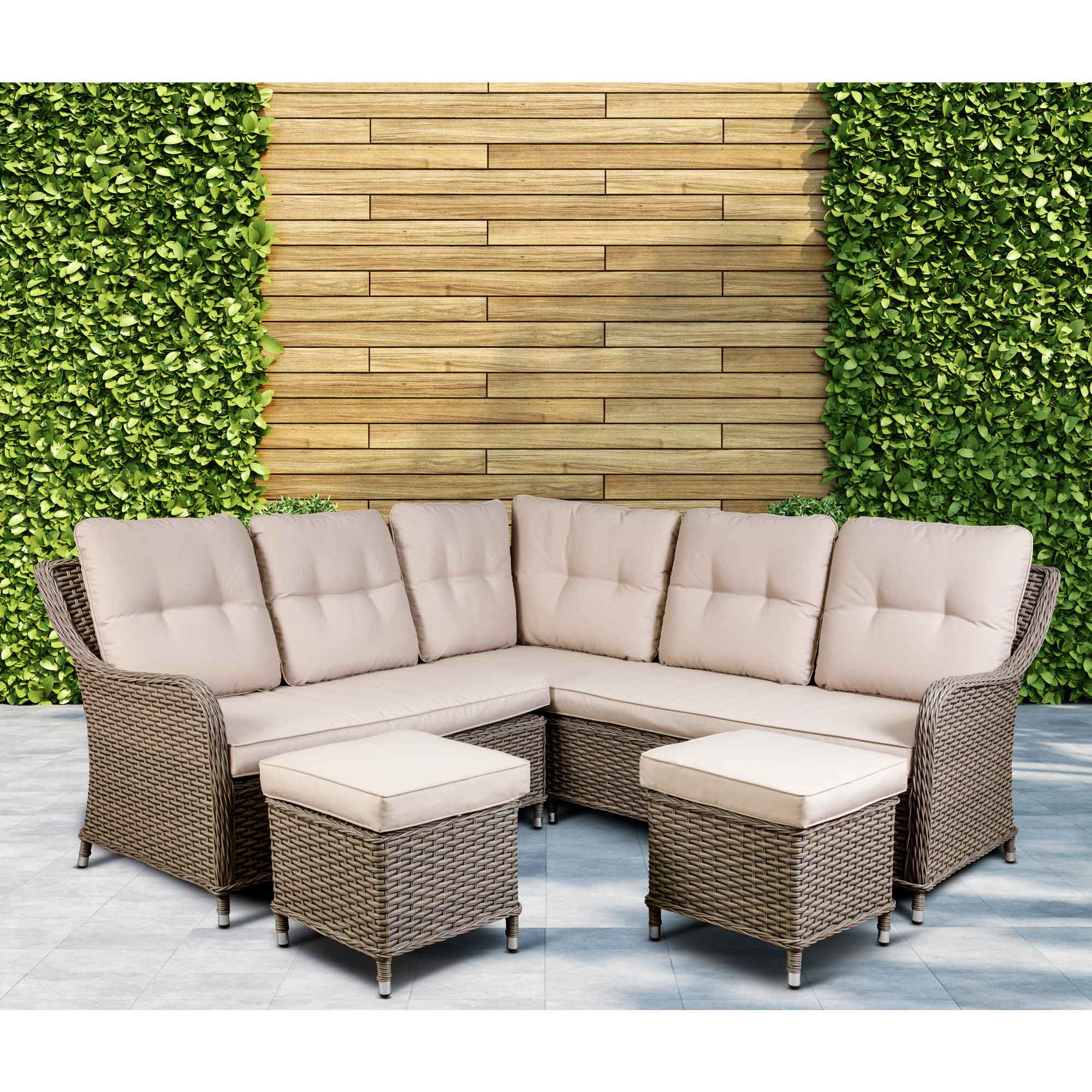 Premium Chester Outdoor Rattan Wicker Corner Sofa Set with Adjustable Table - Weather-Resistant Brown Patio Furniture (DG89) - Perfect for Garden, Poolside & Backyard Relaxation