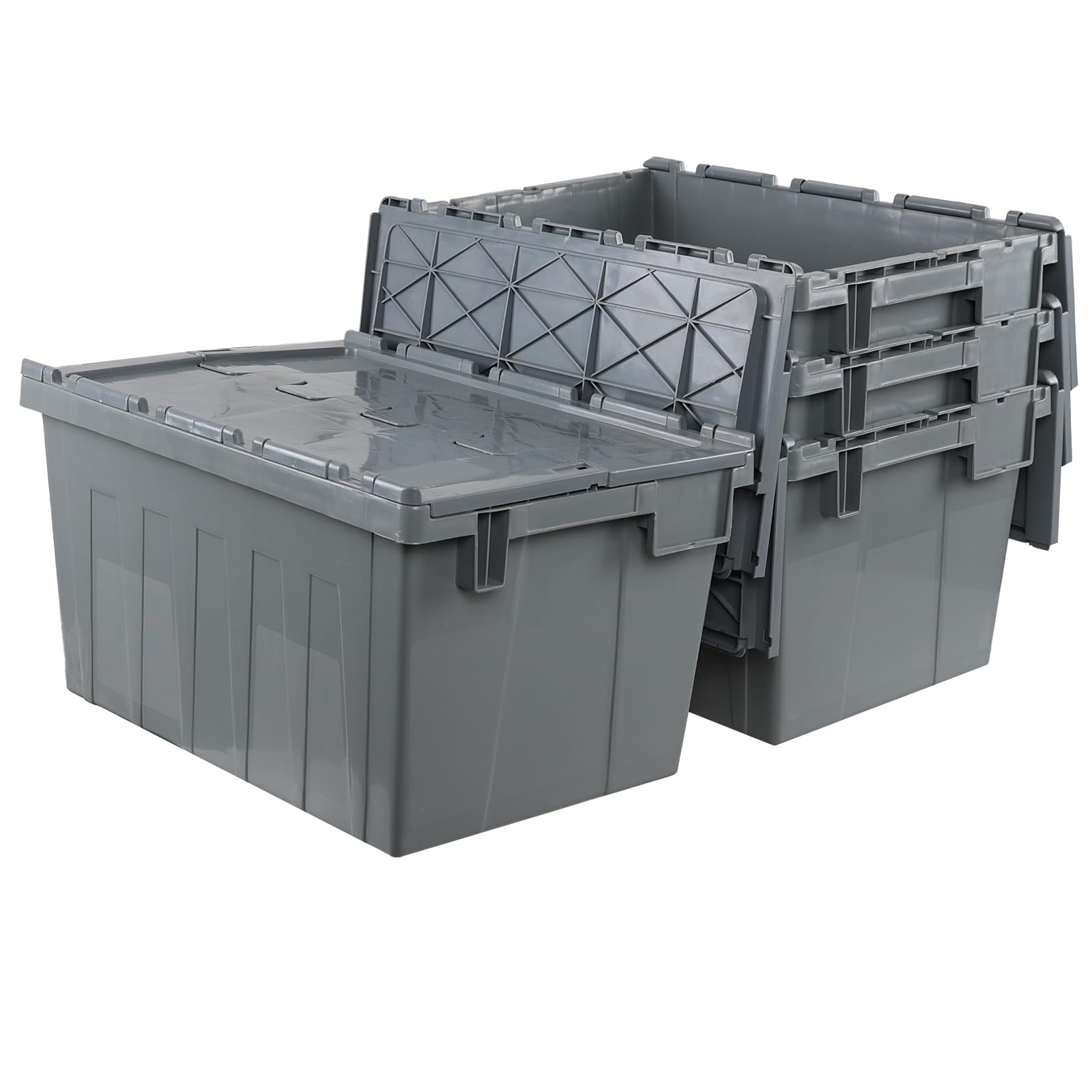 15 Gallon Heavy-Duty Storage Container with Hinged Lid - Industrial Plastic Storage Tote Bin (4-Pack) - Perfect for Warehouse, Garage Organization & Bulk Item Storage