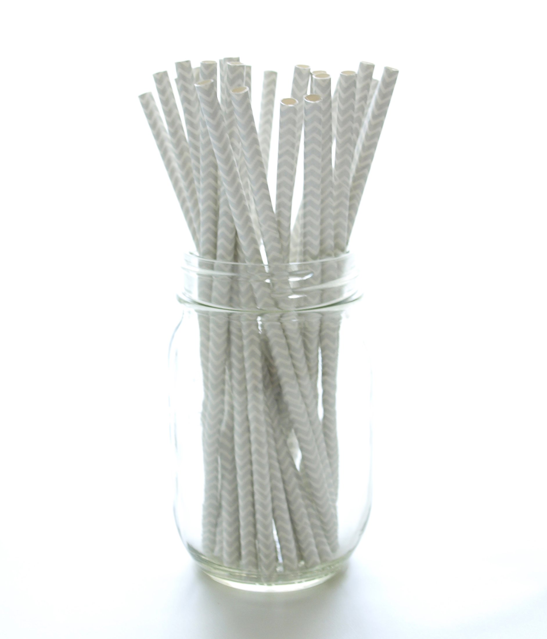 Silver Gray Zig Zag Paper Straws - 25 Pack Eco-Friendly Decorative Drinking Straws for Weddings, Birthday Parties, Cocktails & Home Decor