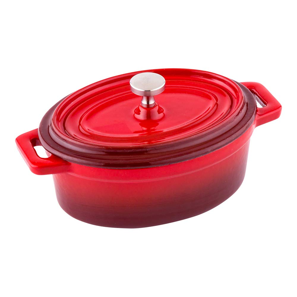 Restaurantware 9oz Mini Casserole Dish with Lid - Enameled Red Cast Iron Dutch Oven for Baking, Braising & Roasting | Perfect for Individual Servings, Soufflés & Side Dishes