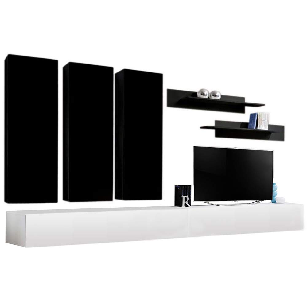 Modern Floating TV Stand with LED Lights & Storage - Wall-Mounted Entertainment Center Console for Bedroom & Living Room - E1 30TV Stand with Shelves in Black/White - Perfect for Small Spaces & Home Theater Setup