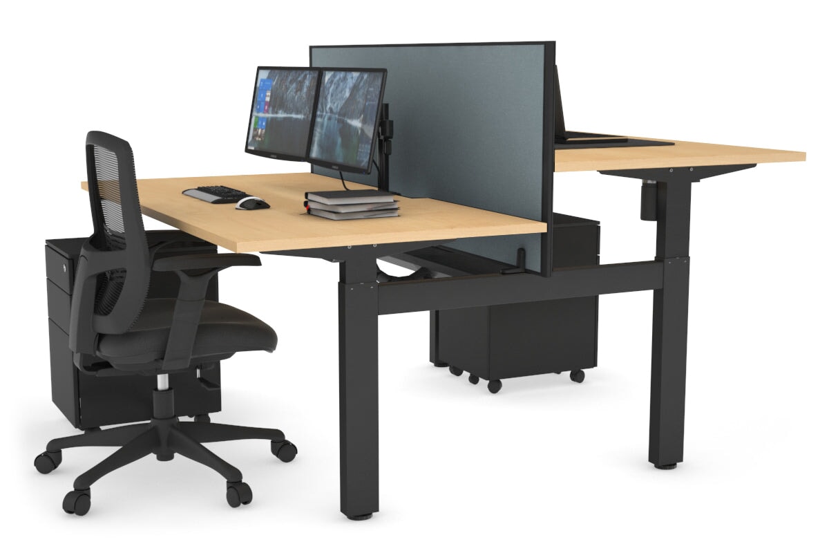 Adjustable Height 2-Person H Bench Workstation with Black Frame - 1600L x 800W with Cable Management | Perfect for Office, Home Workspace & Collaborative Environments