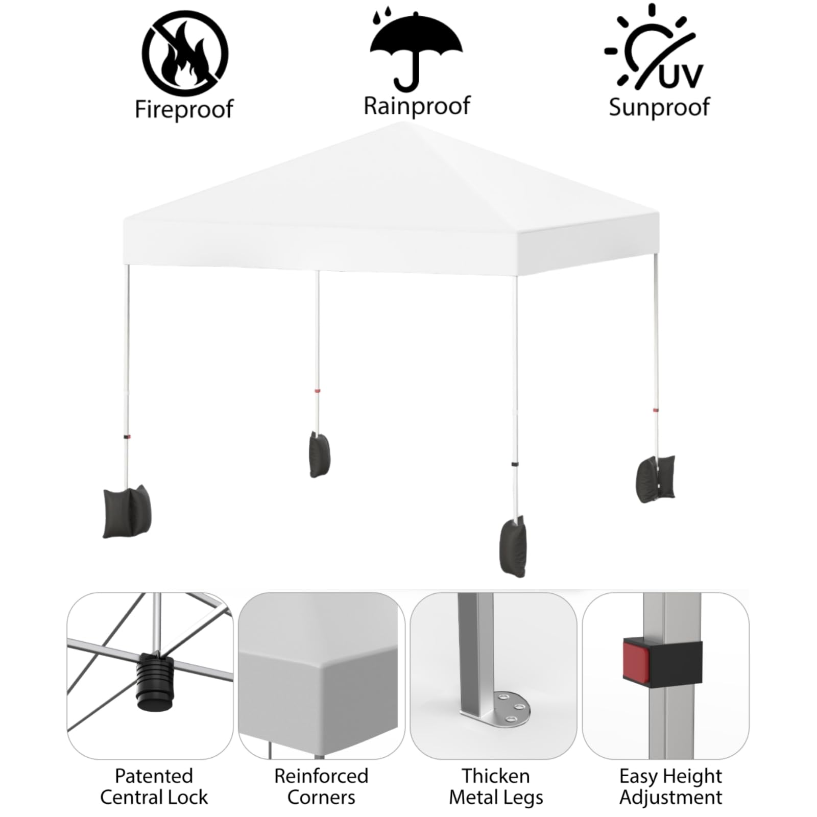 10x10ft Pop Up Canopy Tent - Easy 1-Person Setup Instant Shelter with Roller Bag | Includes 4 Weight Bags, 4 Ropes & 8 Stakes | Perfect for Beach Parties, Camping, Outdoor Events & Commercial Use - White