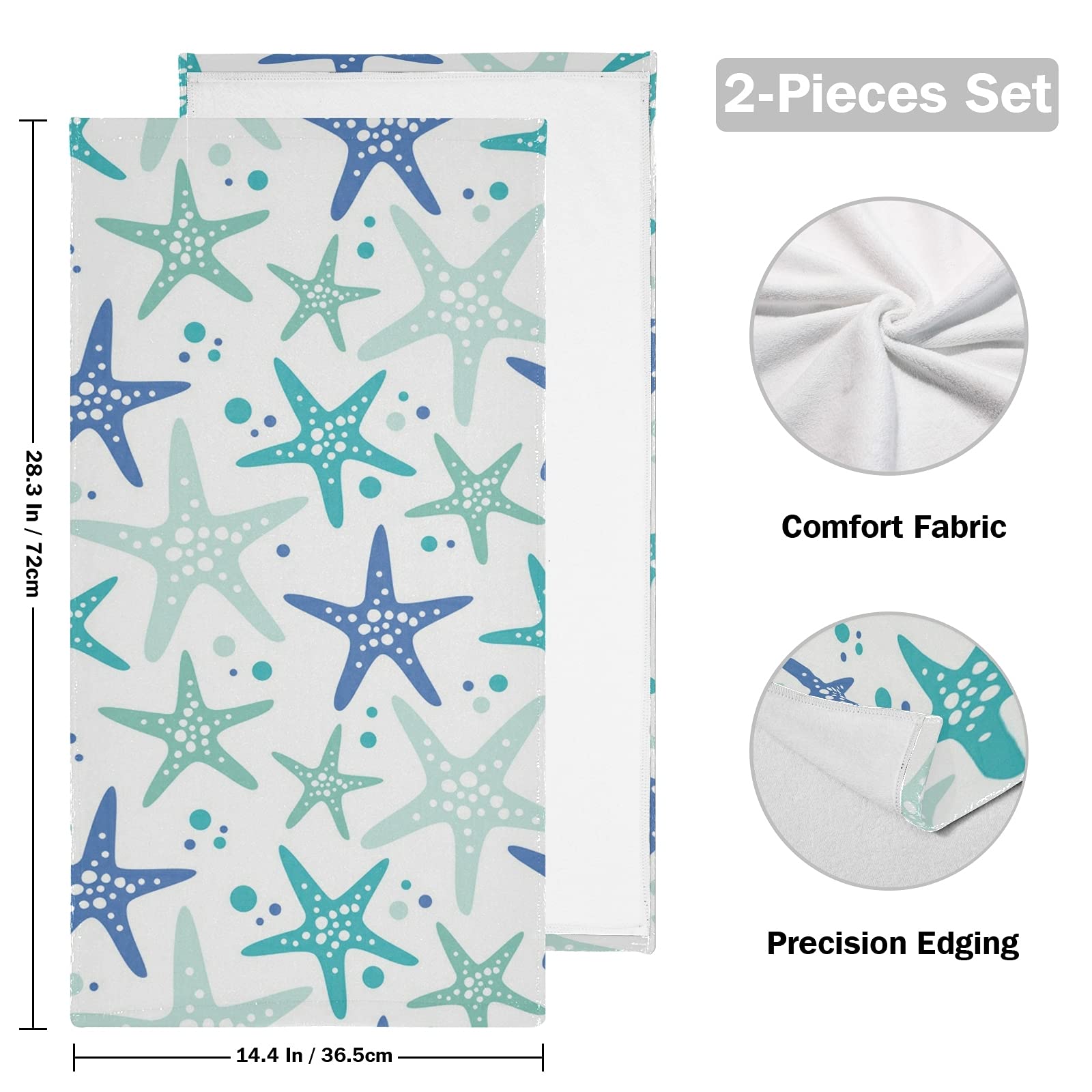 CHIFIGNO Cute Starfish Face Towels for Skincare - 2 Pack Soft Washcloths, Absorbent Dish Towels for Kitchen & Fingertip Bath Towels | Perfect for Spa Day, Facial Cleansing & Gentle Exfoliation