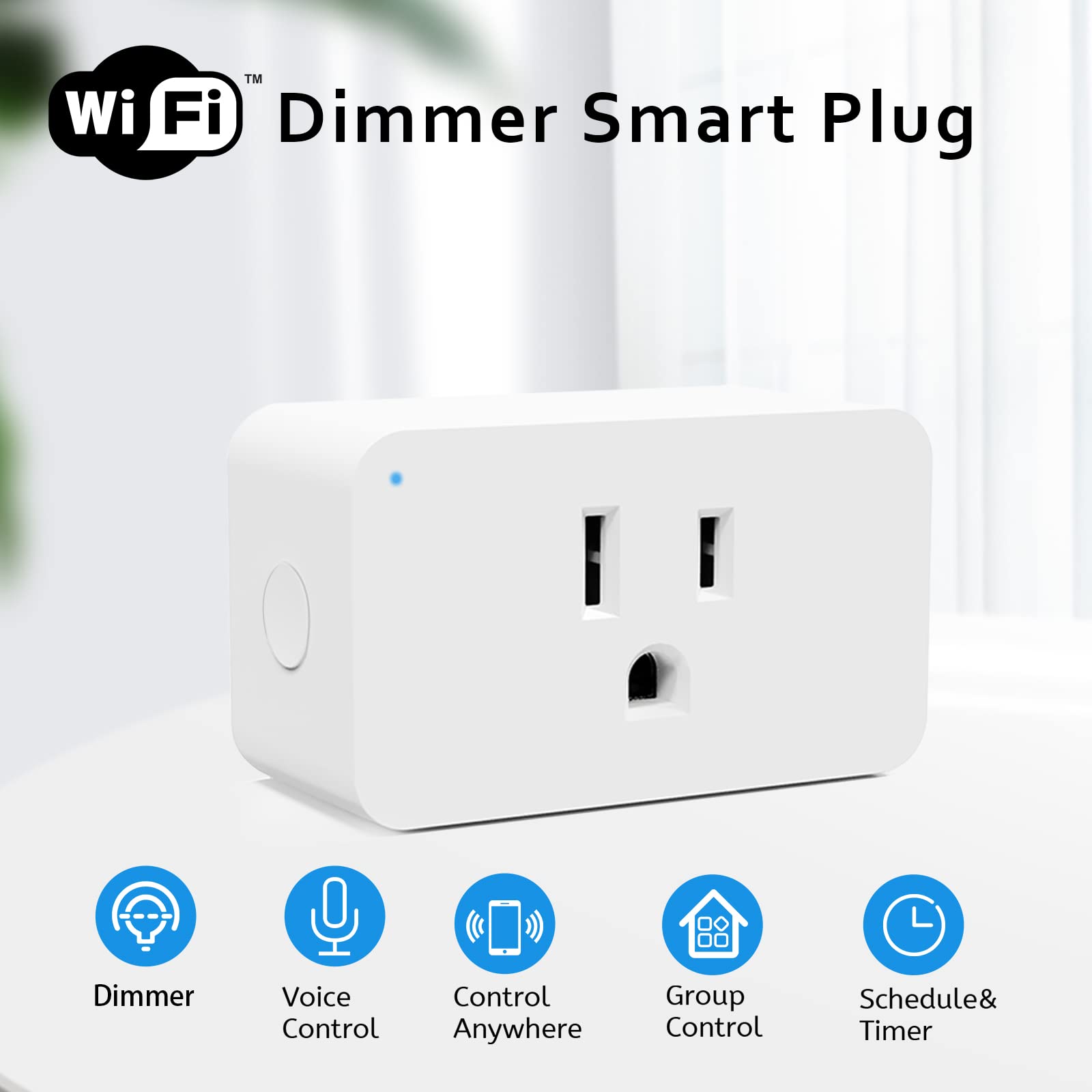 Smart Dimmer Plug 2.4G Wi-Fi - Alexa & Google Assistant Compatible Dimmable Smart Outlet for Voice Control, No Hub Required - Perfect for Bedroom Lamps, Living Room Lighting & Smart Home Automation