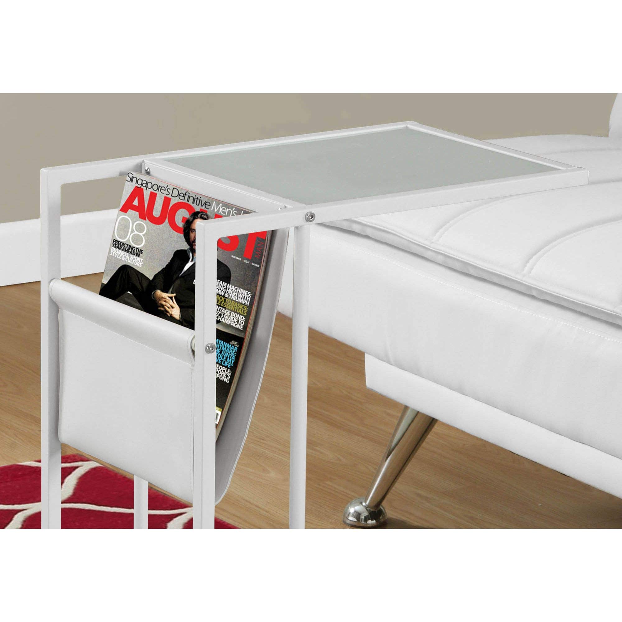Modern White Metal Accent Table with Magazine Rack - Stylish Side Table for Living Room, Bedroom & Office Décor