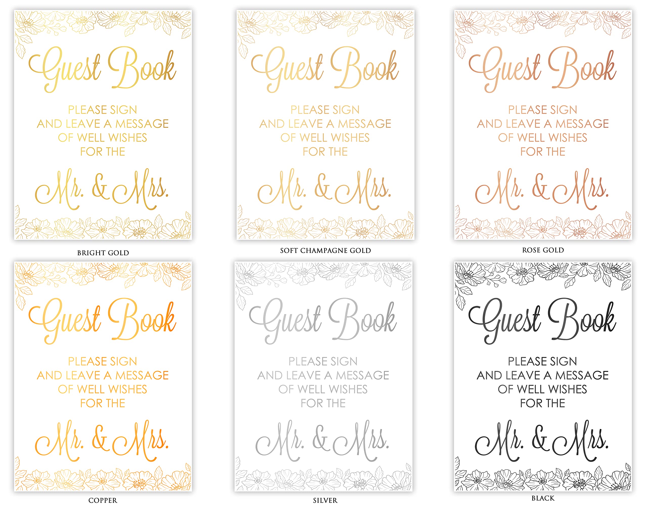 Elegant Gold Foil Wedding Guest Book Sign - Floral Design Guestbook for Ceremonies - Unframed Poster with Real Foil Cardstock - Multiple Sizes Available - Perfect for Wedding Receptions, Bridal Showers & Anniversary Celebrations