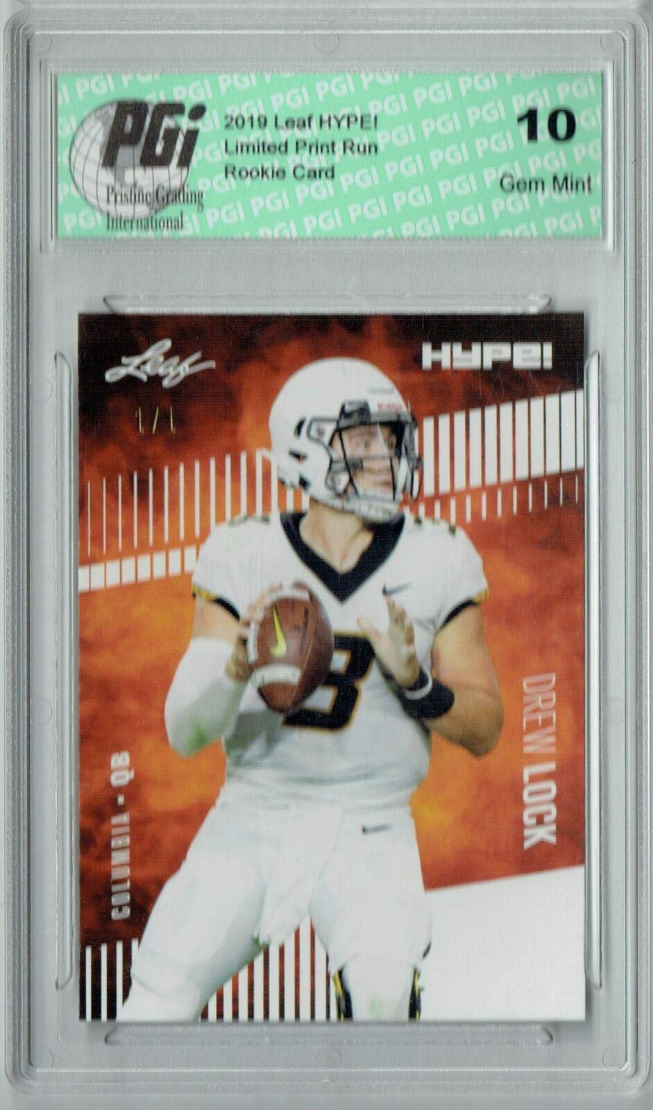 Drew Lock 2019 Leaf HYPE! #19 Blank Back 1 of 1 Rookie Card PGI 10 - Unsigned College Football Trading Card for Collectors and Sports Memorabilia Enthusiasts