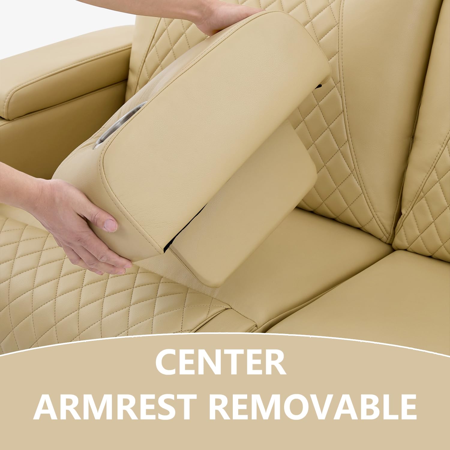Premium Wall Hugger Recliner Sofa - 2-Seater PU Leather Home Theater Seating with Removable Armrests & Pillows - Perfect for Living Rooms, Home Theaters & RVs (Beige) | Comfortable Movie Nights & Family Relaxation