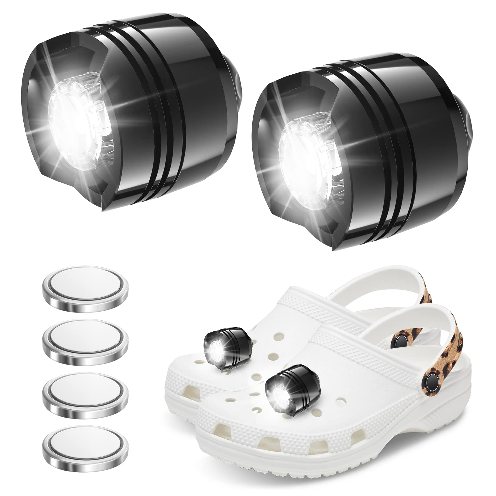 Xucano 2Pcs Rechargeable LED Shoe Lights for Crocs - Waterproof IP65 Hands-Free Night Light for Kids, Boys, Adults & Men - Perfect for Camping, Hiking & Night Activities (Black)