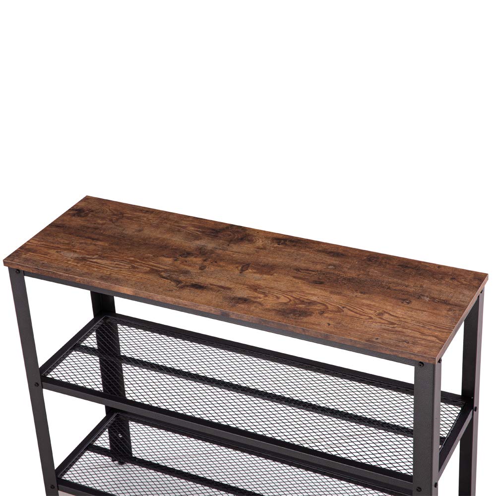 Industrial Style 3-Tier Cross Porch Side Table with Iron Net - Black Walnut Finish for Living Room, Entryway, Hallway | Coffee Table, Console Table, Display Table for Home Decor