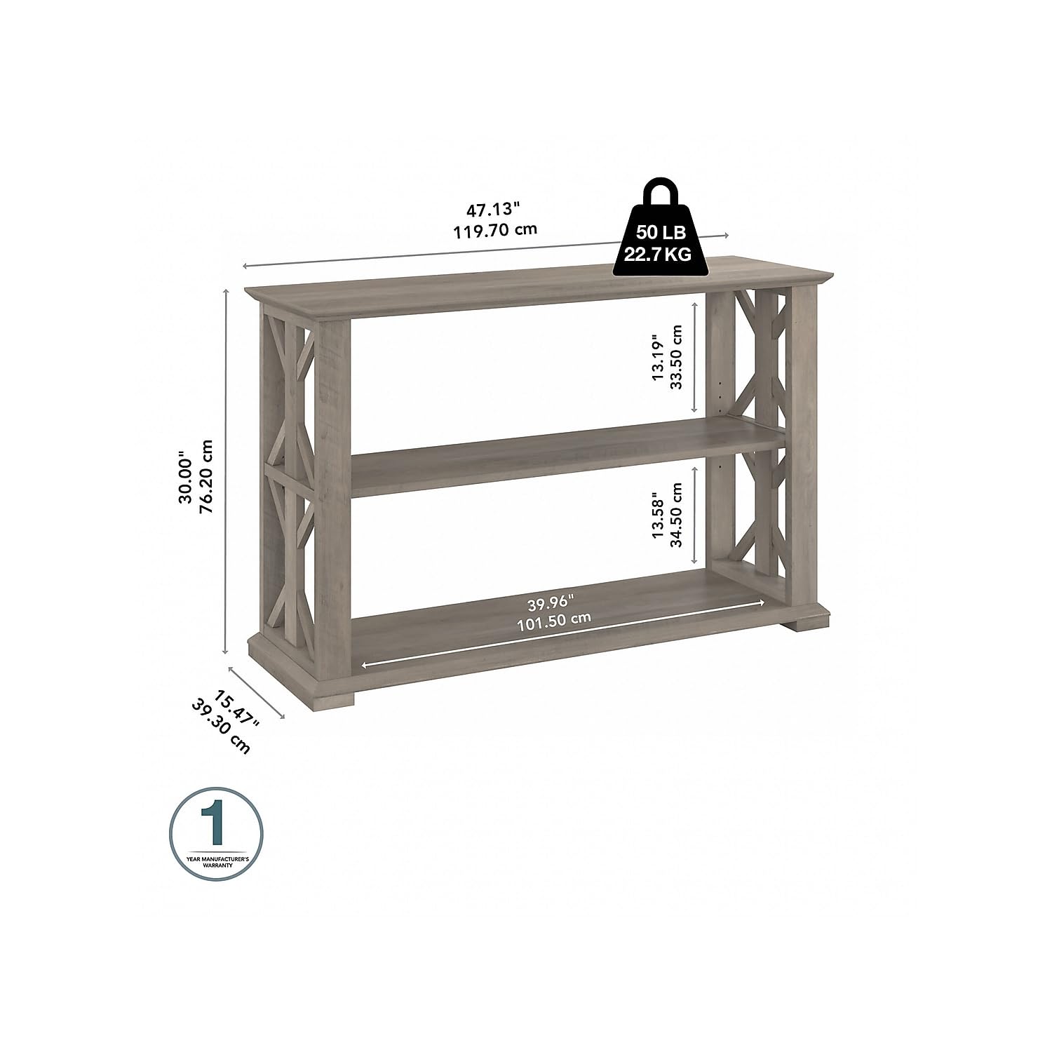 Bush Furniture Homestead Console Table with Shelves - Driftwood Gray Finish - Entryway, Living Room, or Hallway Storage Solution