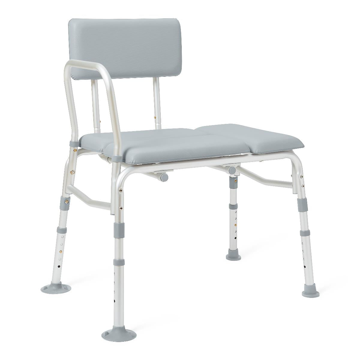 Medline Padded Transfer Bench - Shower and Bath Safety Seat for Elderly & Disabled - Non-Slip Adjustable Height Bathing Bench with Back Support for Home Care & Rehabilitation