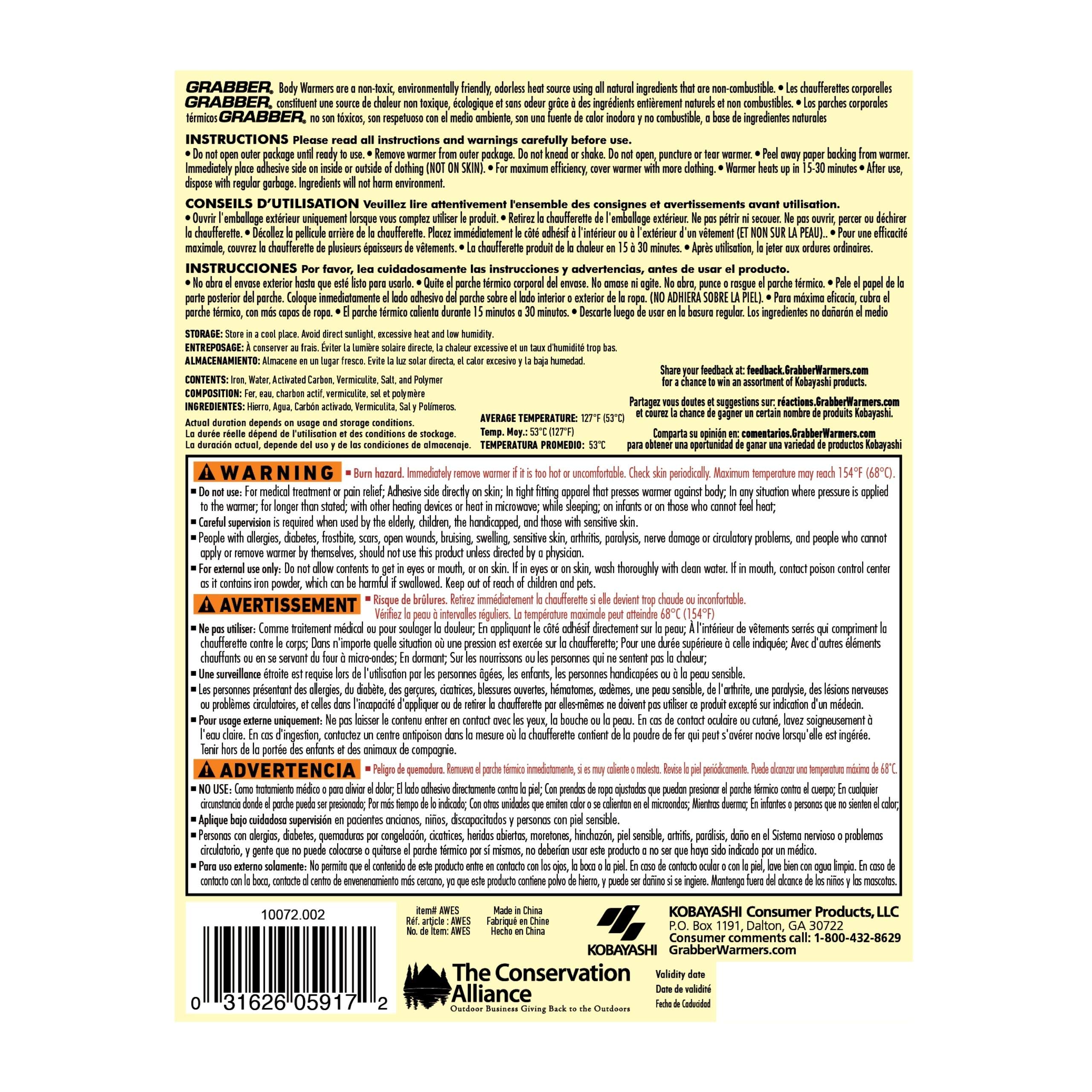 Grabber Warmers 12+ Hours Peel & Stick Body Warmers - 40 Count Pack | Long-Lasting Heat for Outdoor Activities, Hunting, Skiing & Cold Weather