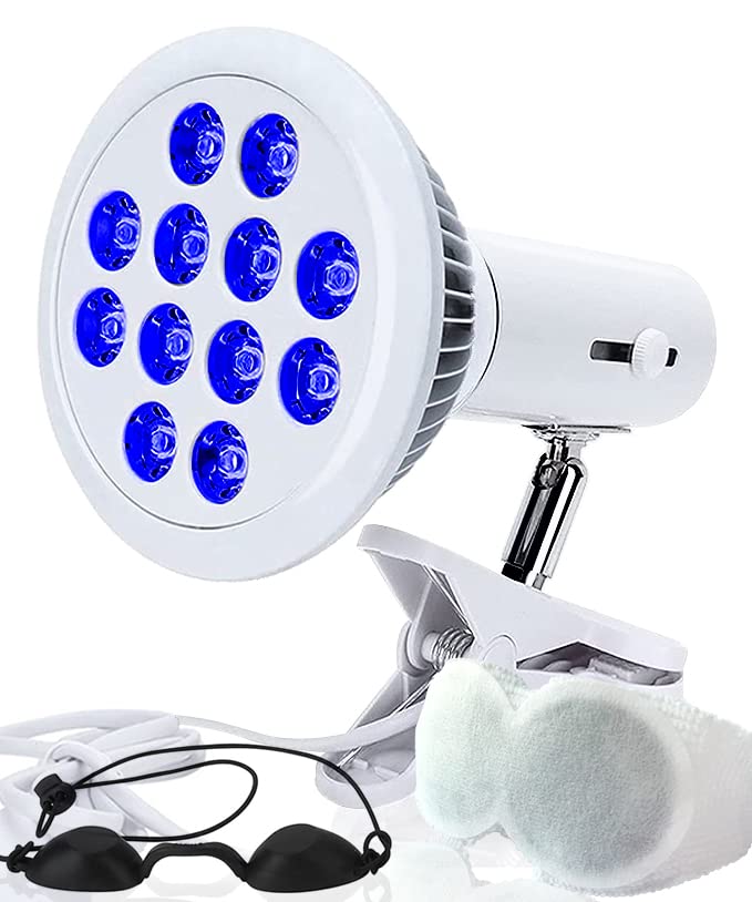 Blue Light Therapy Lamp for Jaundice Treatment - 360° Adjustable Home Phototherapy Light with Eye Mask, 110V/240V US Plug - Ideal for Newborns, SAD Relief & Sunlight Replacement Therapy