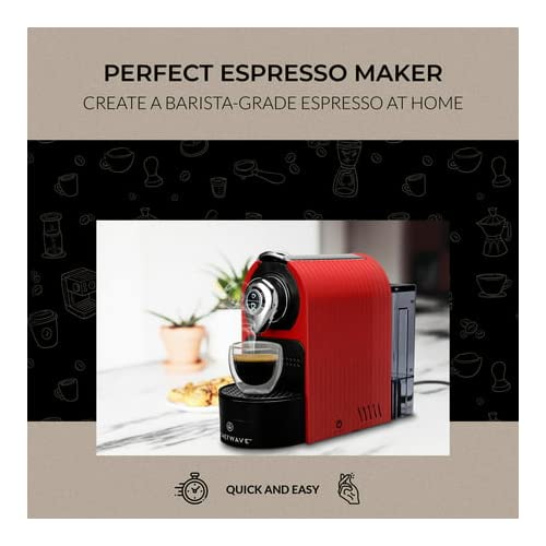 ChefWave Mini Espresso Machine for Nespresso Pods - Programmable One-Touch Coffee Maker with Water Tank & Pod Holder, Includes 2 Double-Wall Glass Cups & 20 Bestpresso Intenso Capsules - Perfect for Home, Office or Gifts (Red)