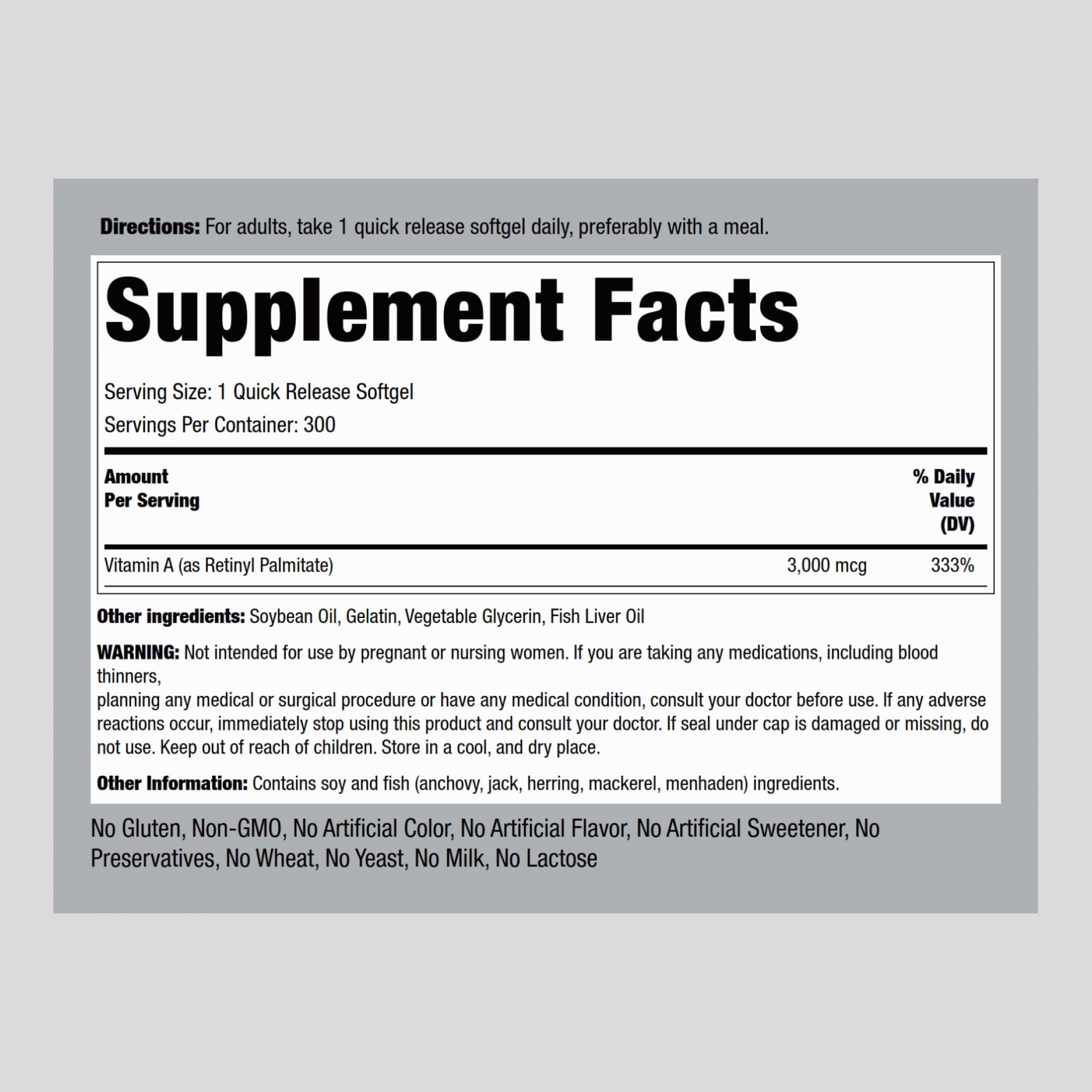Piping Rock Vitamin A 10000 IU Softgels - 300 Count | Non-GMO, Gluten Free Supplement for Immune Support & Eye Health | Daily Wellness & Nutritional Support
